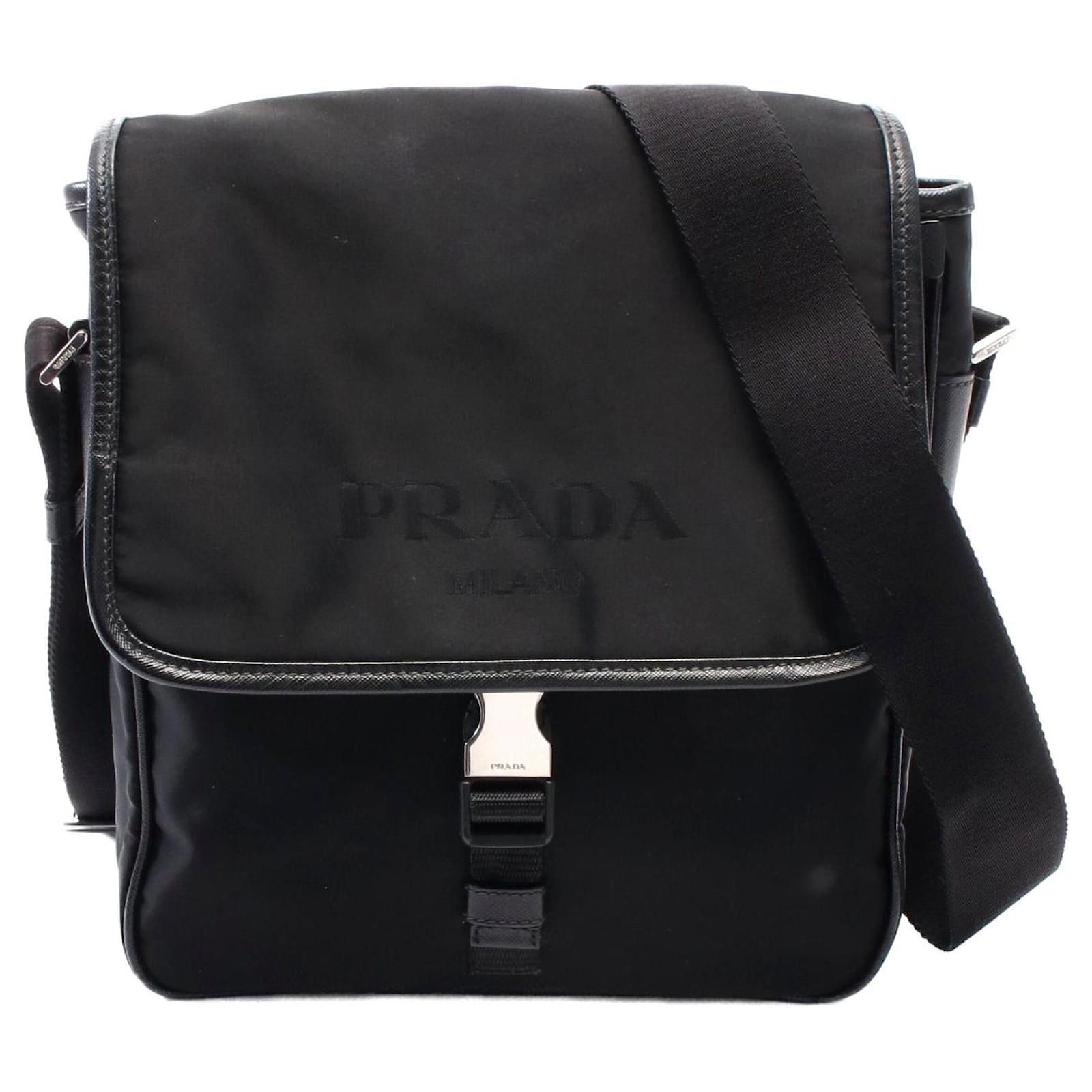 Prada Nylon Leather Shoulder Bag Black  ref.2307823