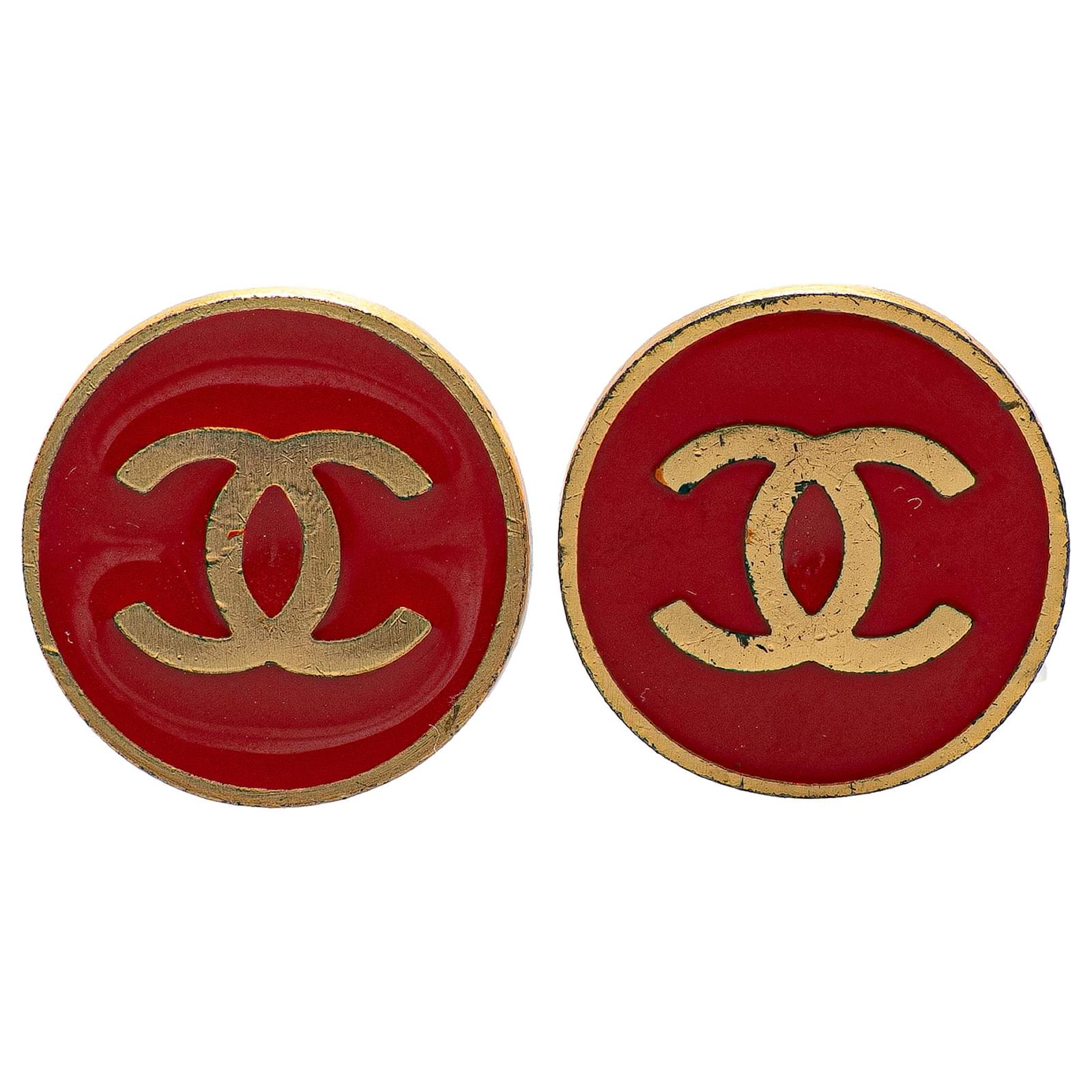 Chanel Gold CC Gold Plated Enamel Button Clip on Earrings Metal  ref.2316239