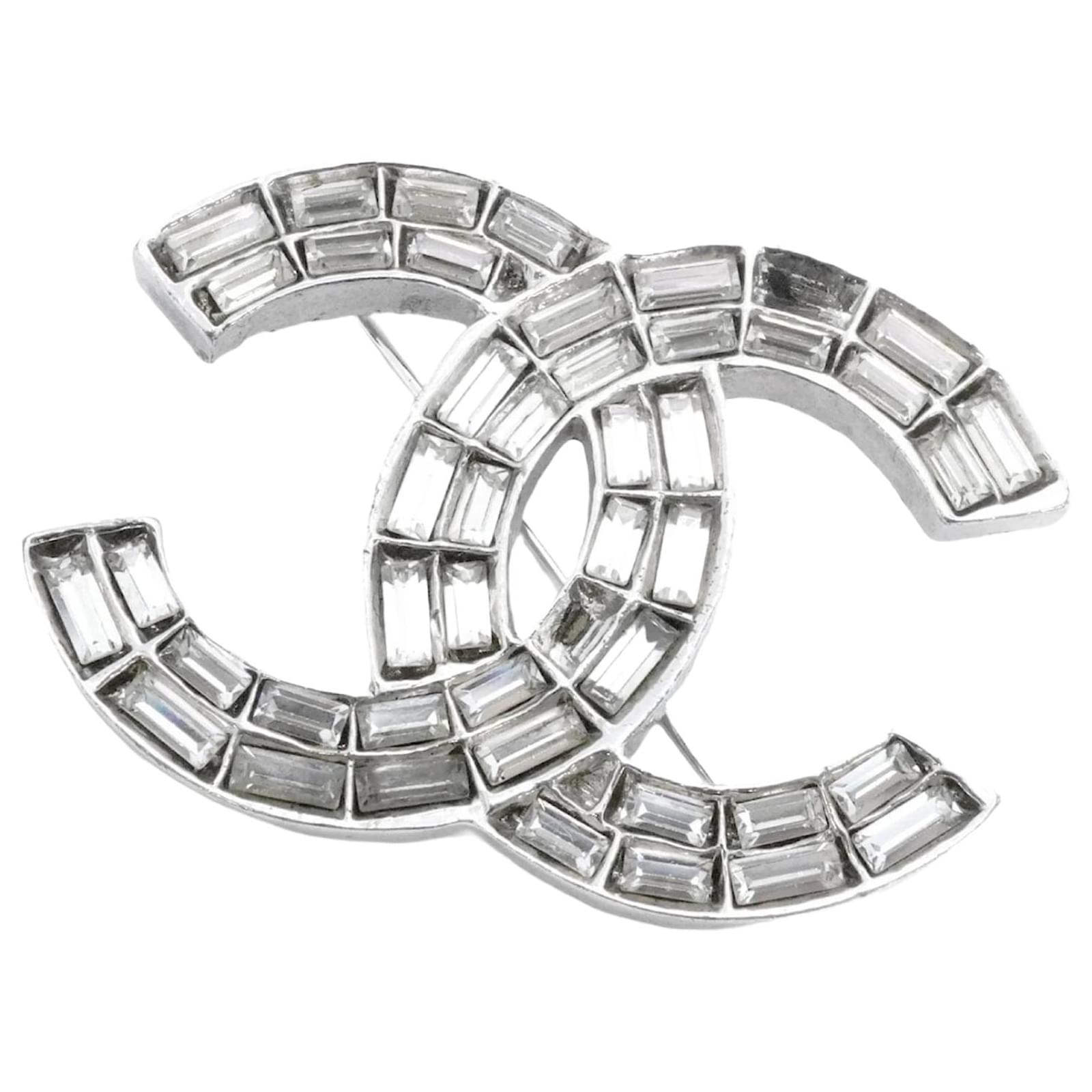 Chanel Silver Brooch with Rhinestones Silvery Metal  ref.2316181