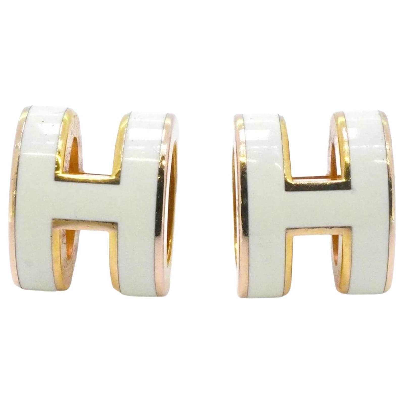 Hermès Hermes Pop Ash Mini Gold Plated Stud Earrings White Golden Gold-plated  ref.2316148