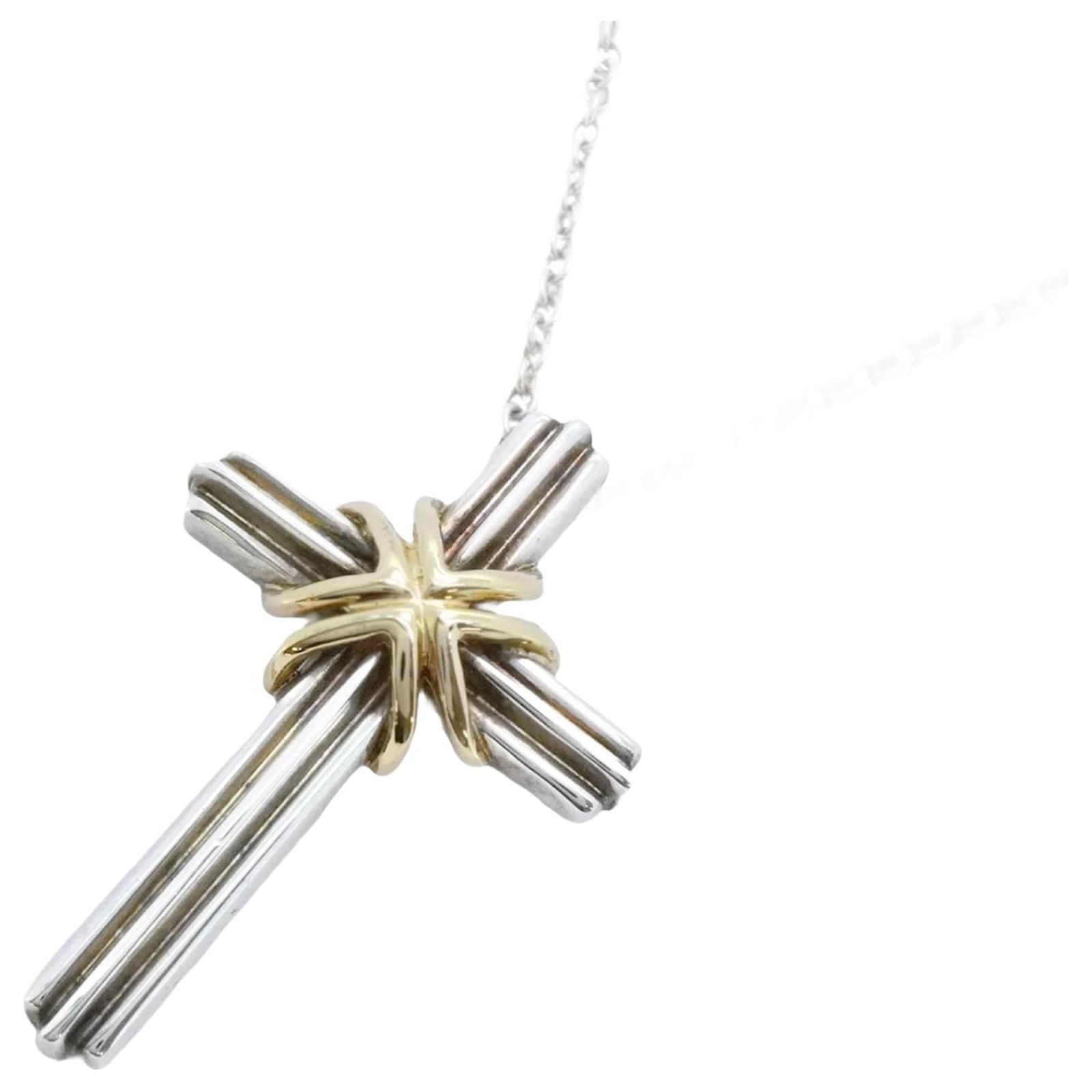 Tiffany & Co Tiffany Necklace Signature Cross in 18K Yellow Gold and Silver 925  ref.2316140