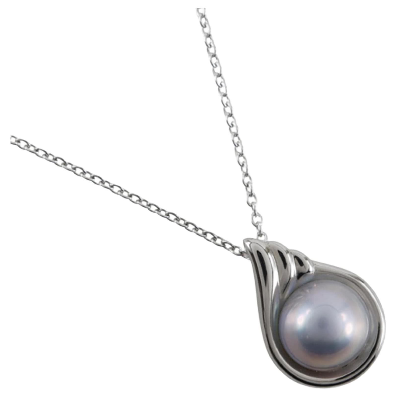 Tasaki Mabe Pearl Silver Necklace Silvery  ref.2315867