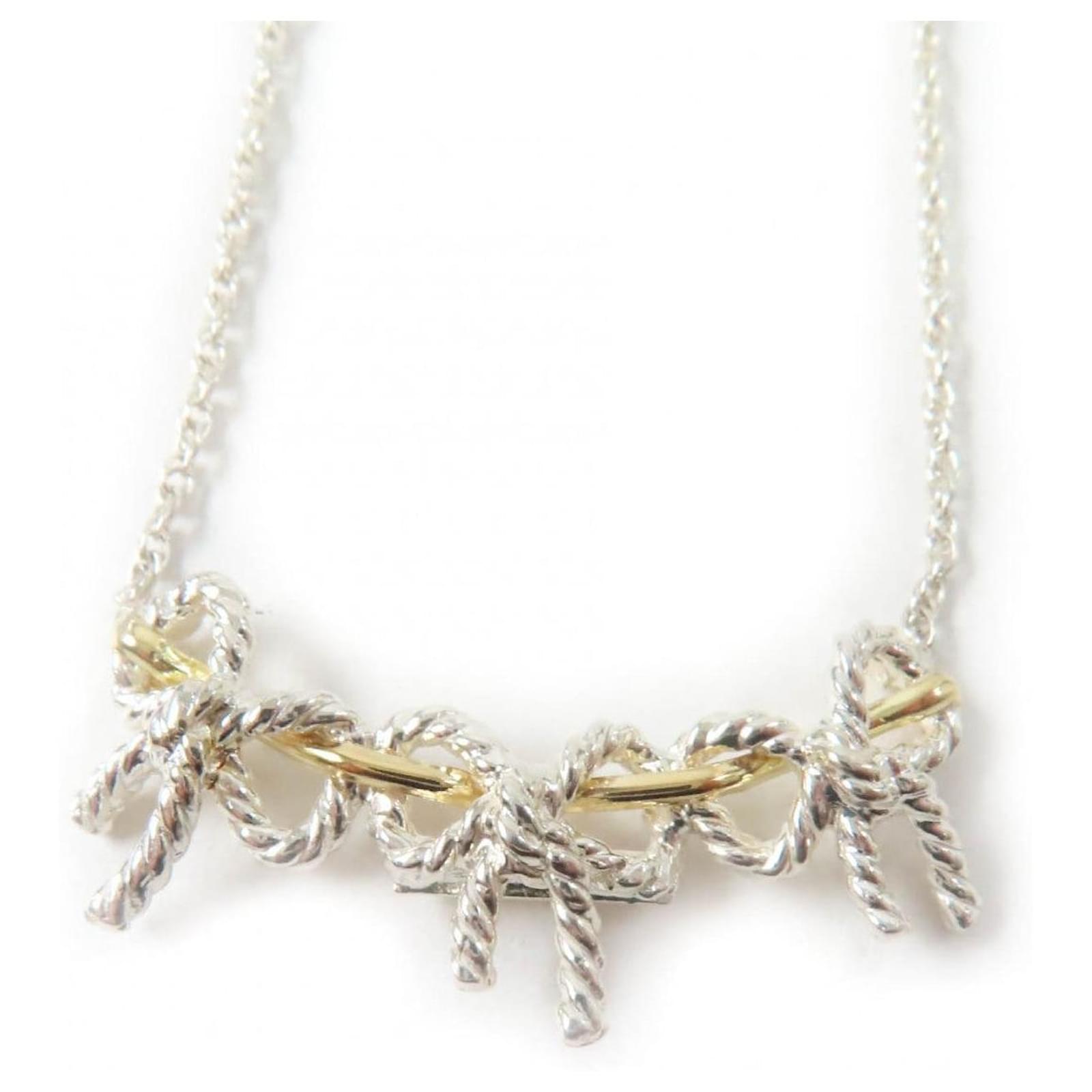 Tiffany & Co Triple Ribbon Necklace SV925 750 Silvery Metal  ref.2315837