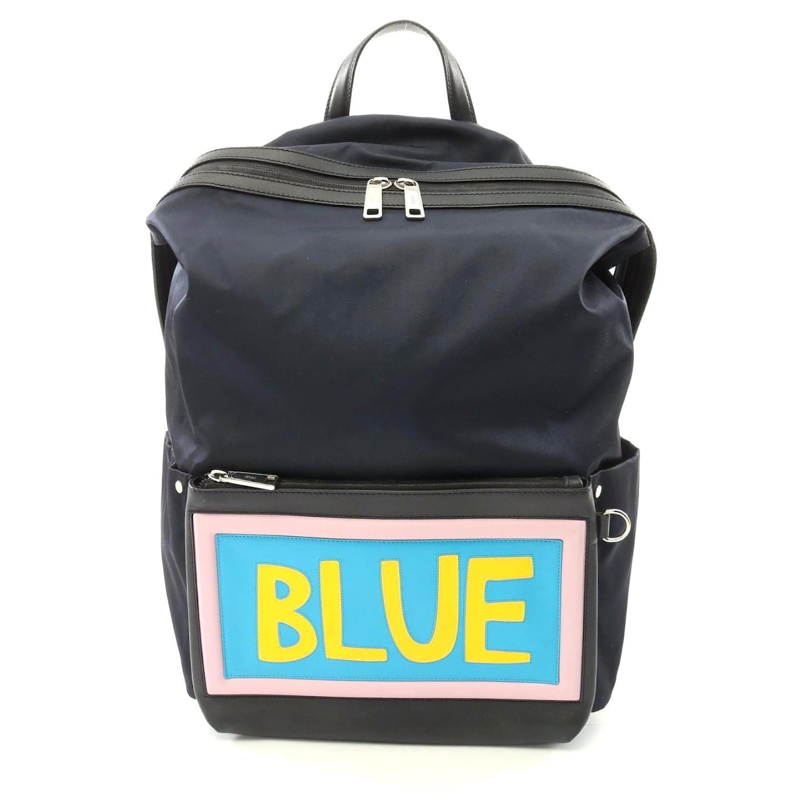 Fendi Nylon Leather Backpack Blue  ref.2305680