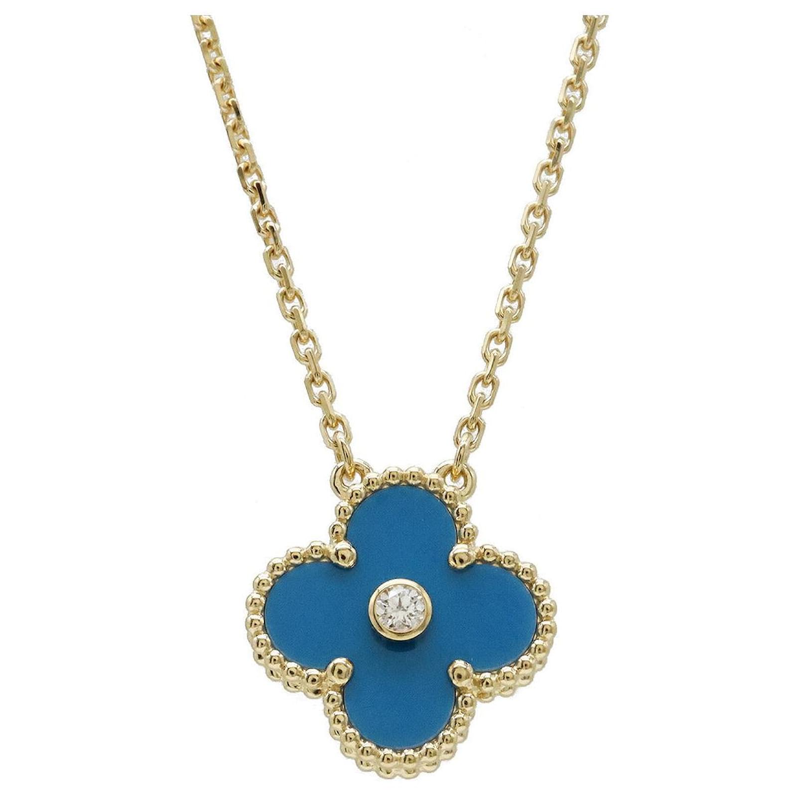 Van Cleef & Arpels 18K Yellow Gold Sable Vintage Alhambra Necklace VCARP46000 Limited Blue Metal  ref.2315789