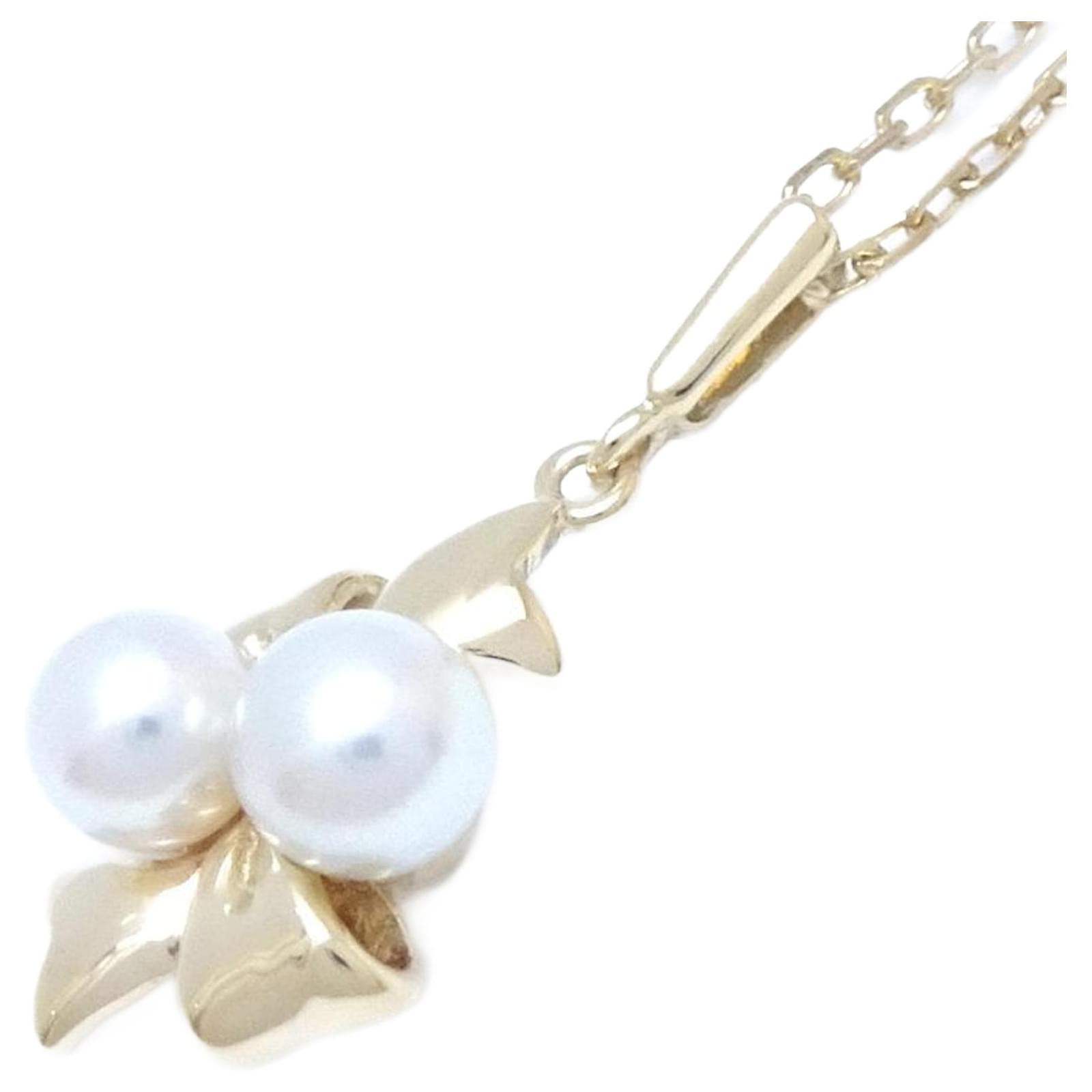 Mikimoto Pearl Ribbon Necklace K18YG Golden Metal  ref.2315643