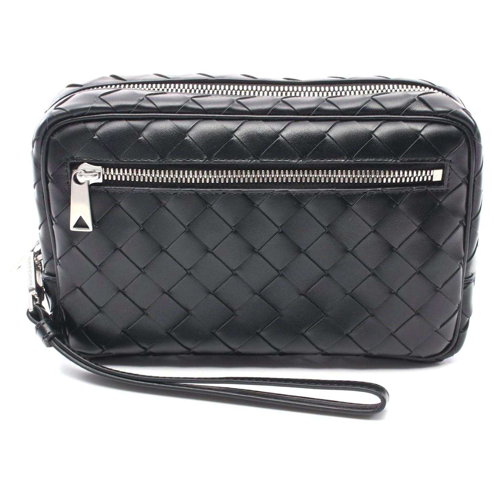 Bottega Veneta Leather Intrecciato Small Wristlet Clutch Black Pony-style calfskin  ref.2310150
