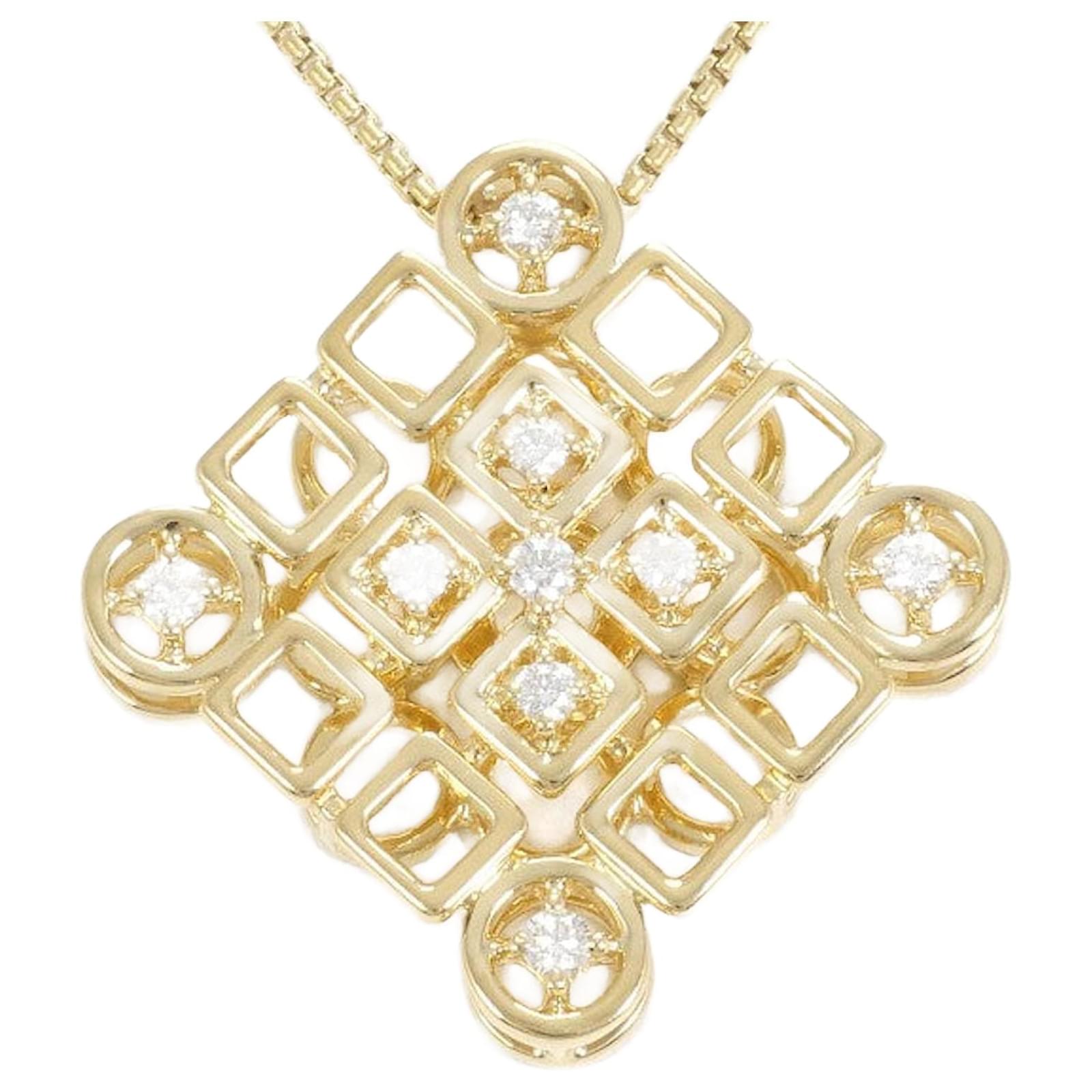 TASAKI K18YG Necklace Diamond Necklace Golden Metallic Leather  ref.2324033