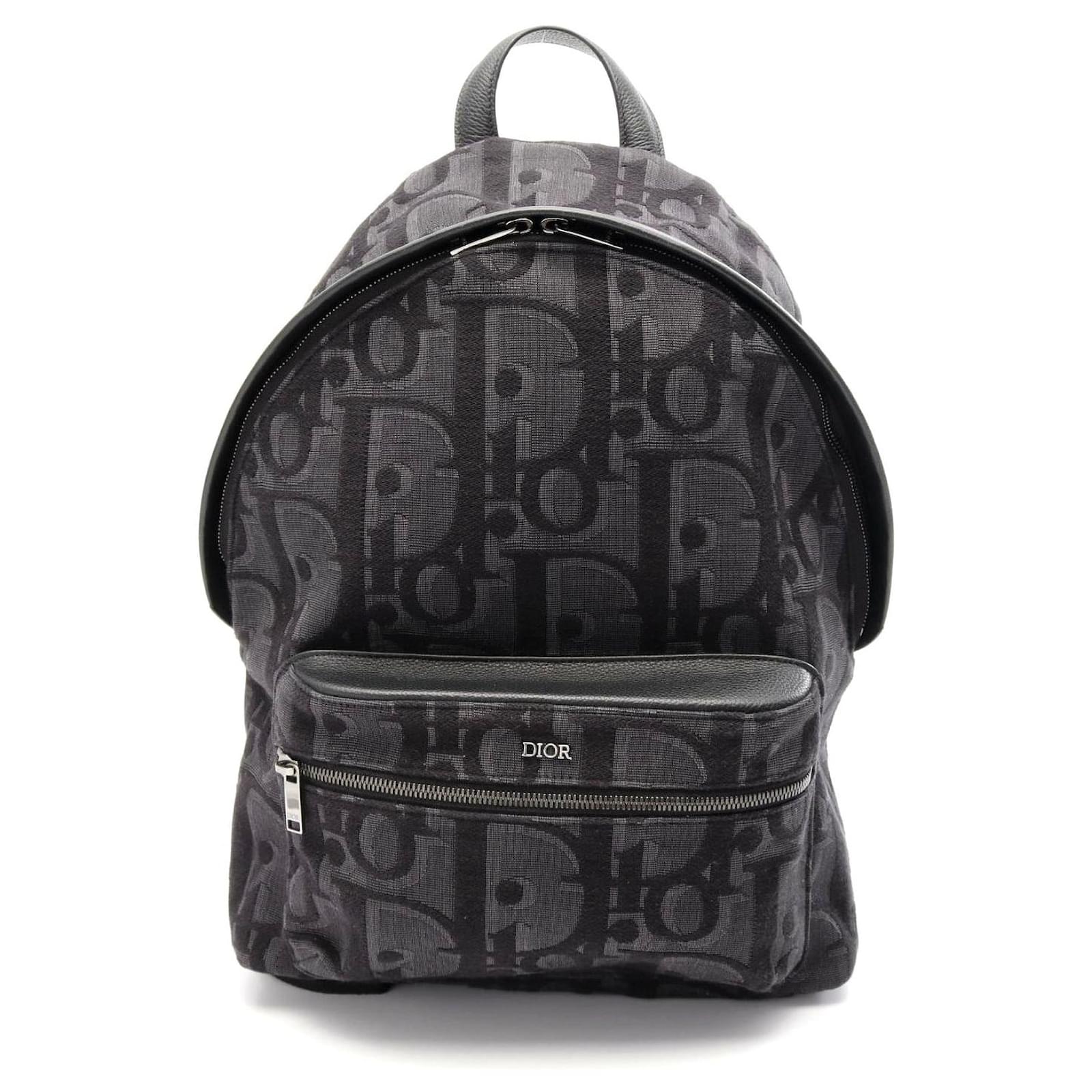 Dior Oblique Jacquard Canvas Leather Backpack Black Cloth  ref.2303859