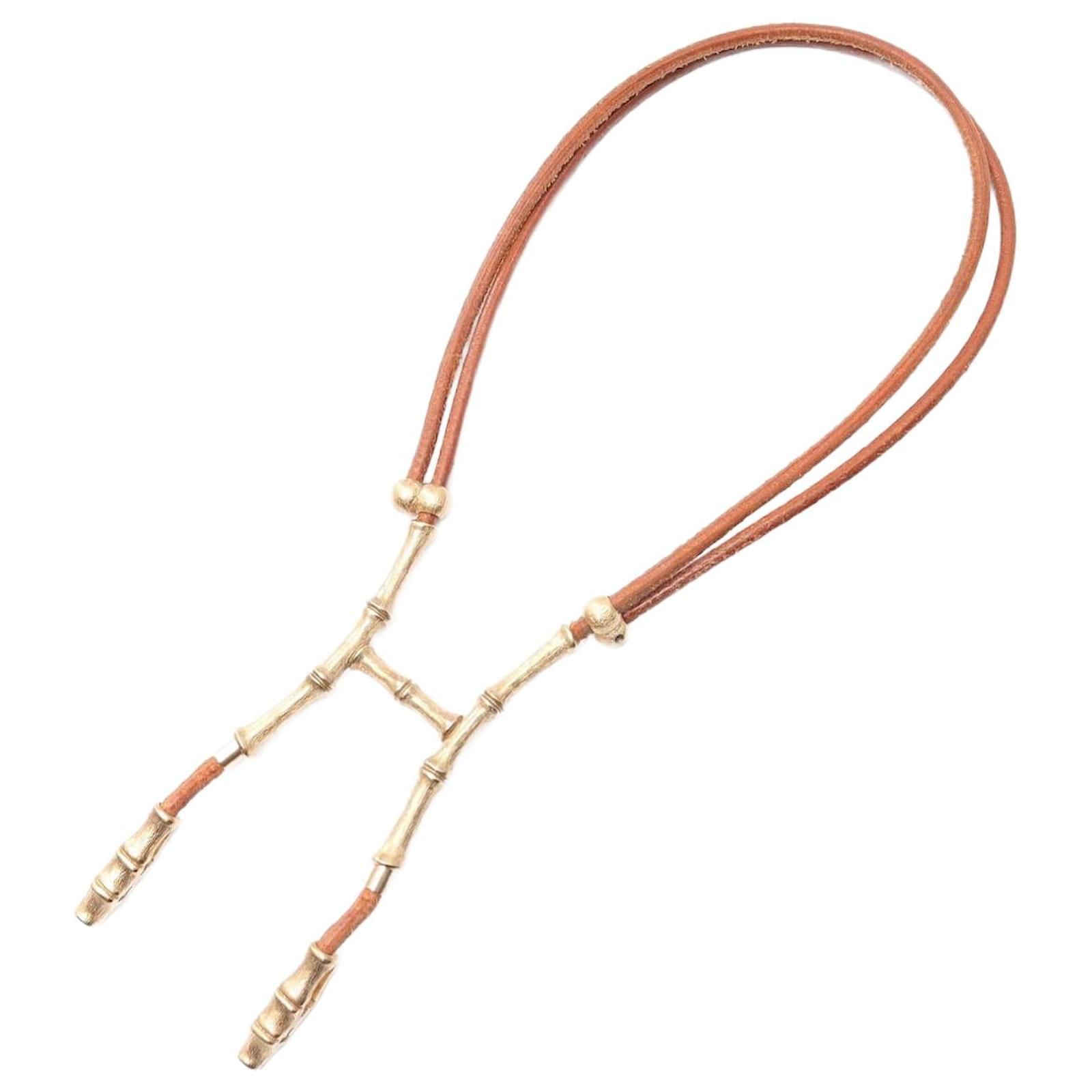 Hermès Hermes Bamboo Bustier Leather Necklace Brown  ref.2323301