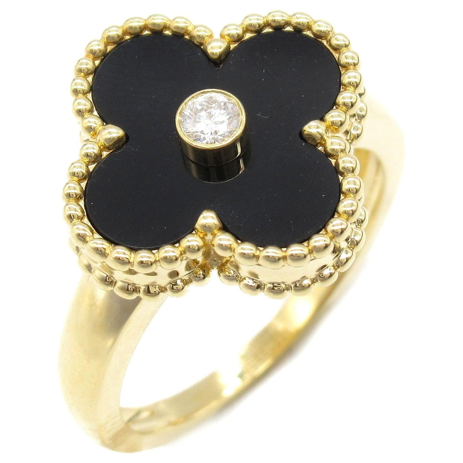Van Cleef & Arpels Vintage Alhambra Diamond Onyx Ring Black Metal Gold  ref.2306333