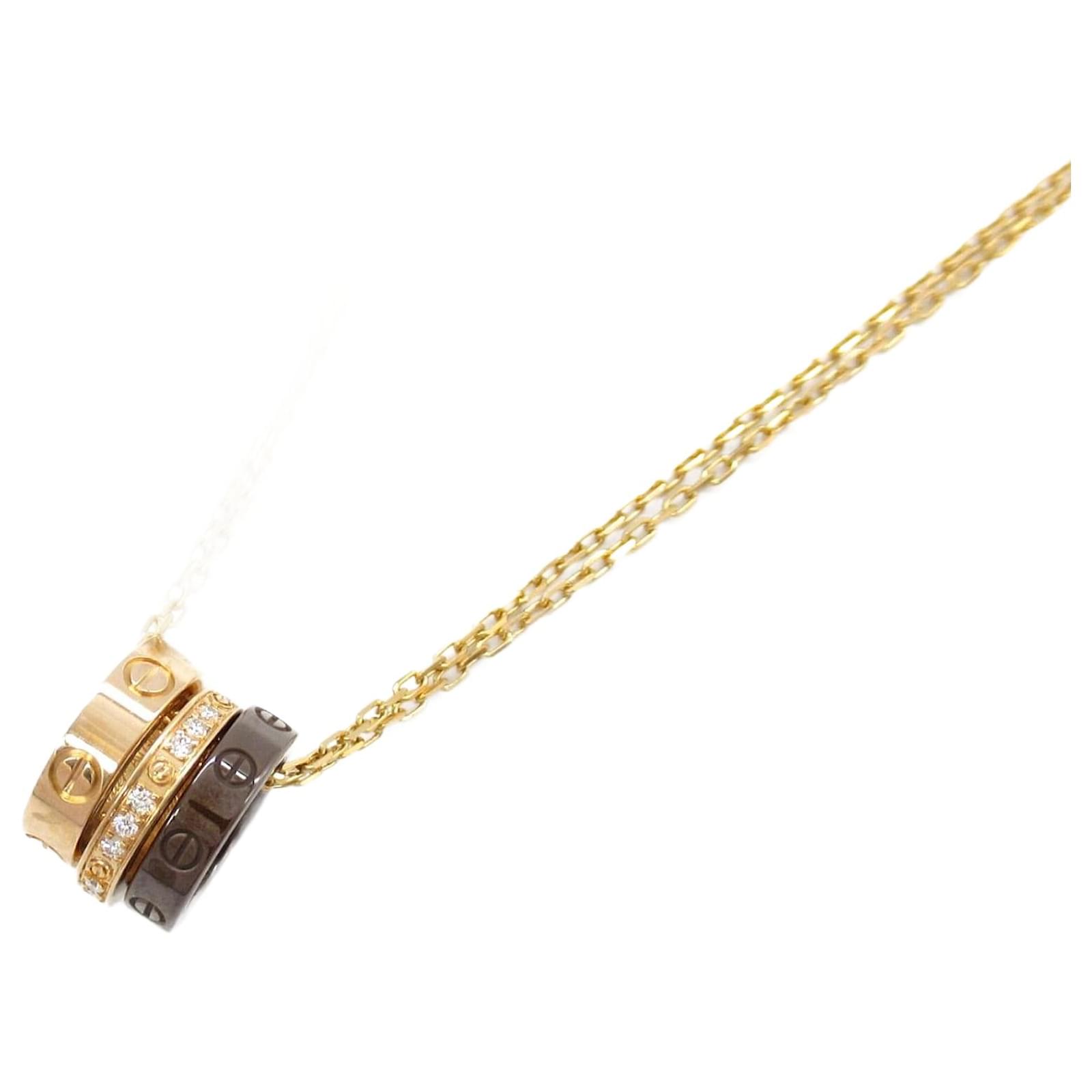 Cartier Love Three Hoop Diamond Necklace K18PG White Metal Pink gold  ref.2297441