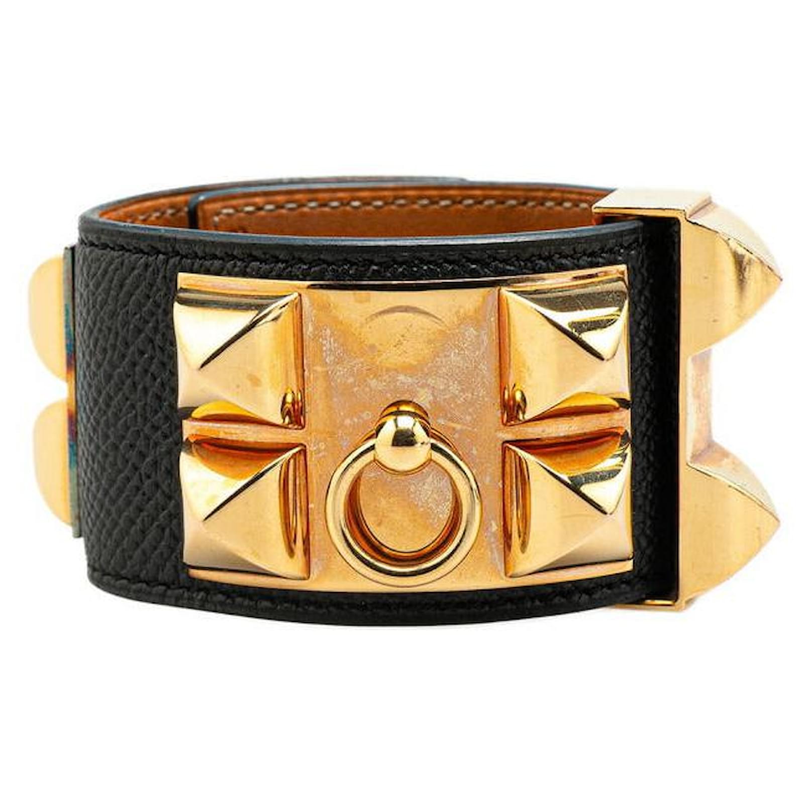 Hermès Hermes Epsom Collier de Chien Bracelet Black Gold Stamp X (2016) Leather  ref.2323105