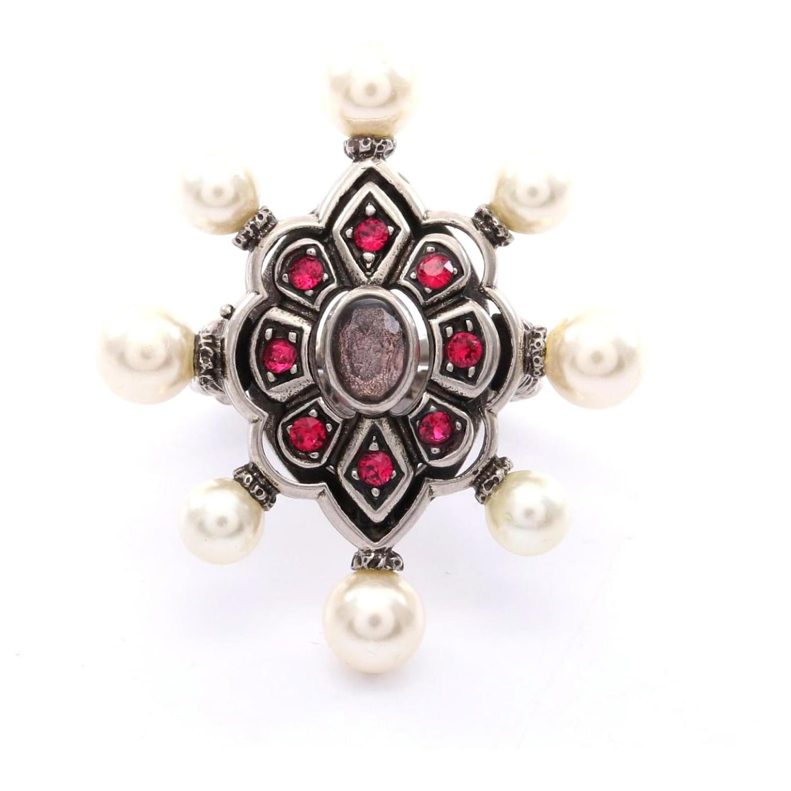 Gucci Stainless Steel Ring with Faux Pearl & Rhinestone Silvery Metallic Metal  ref.2297439
