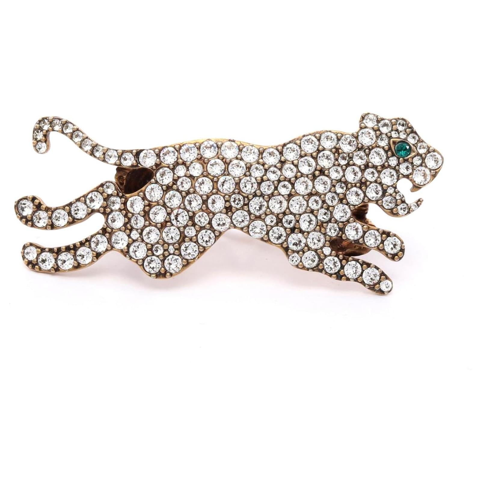 Gucci Cheetah Ring Gold Plated Rhinestones Golden Metallic Metal  ref.2297429