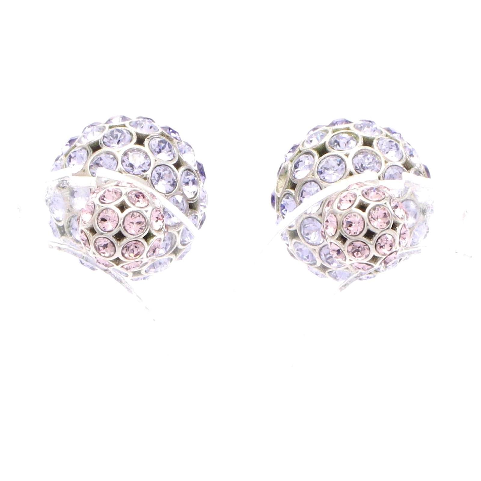 Dior Stainless Steel Rhinestone Earrings Pink Metal  ref.2305741