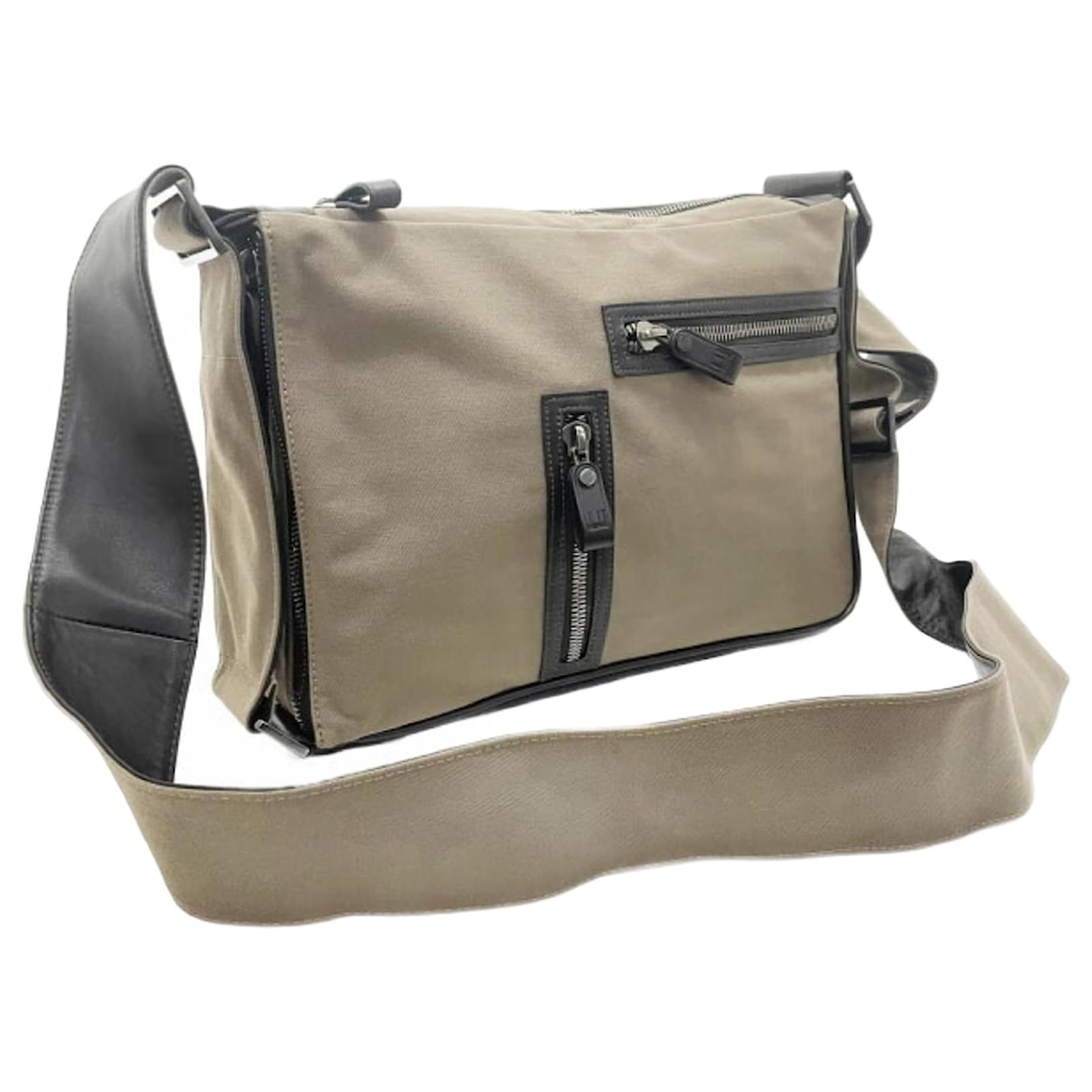 Alfred Dunhill Dunhill Heist Shoulder Bag Khaki Dark brown Leather Cloth  ref.2300677