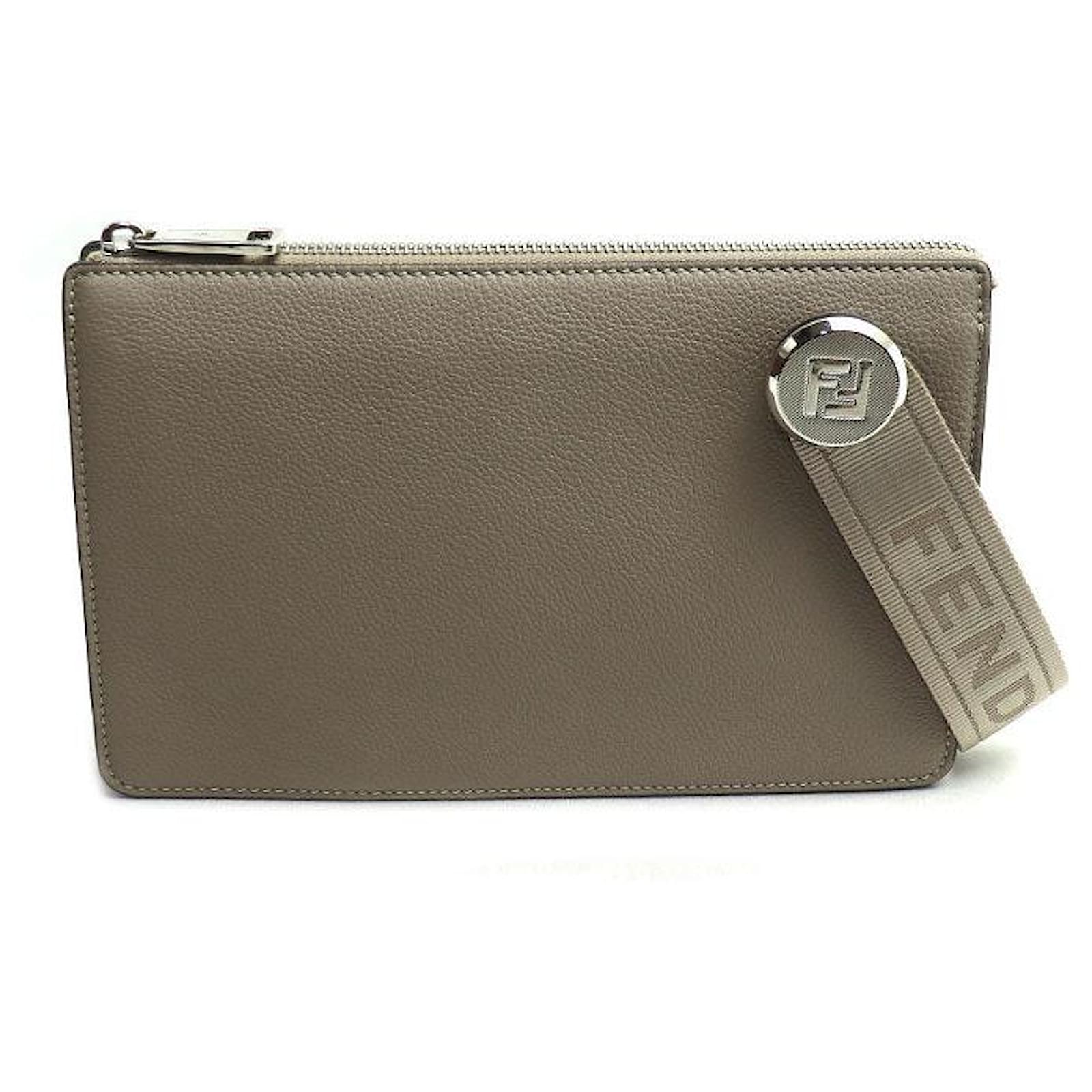 Fendi Kiodo Leather Clutch Bag Grey  ref.2300336