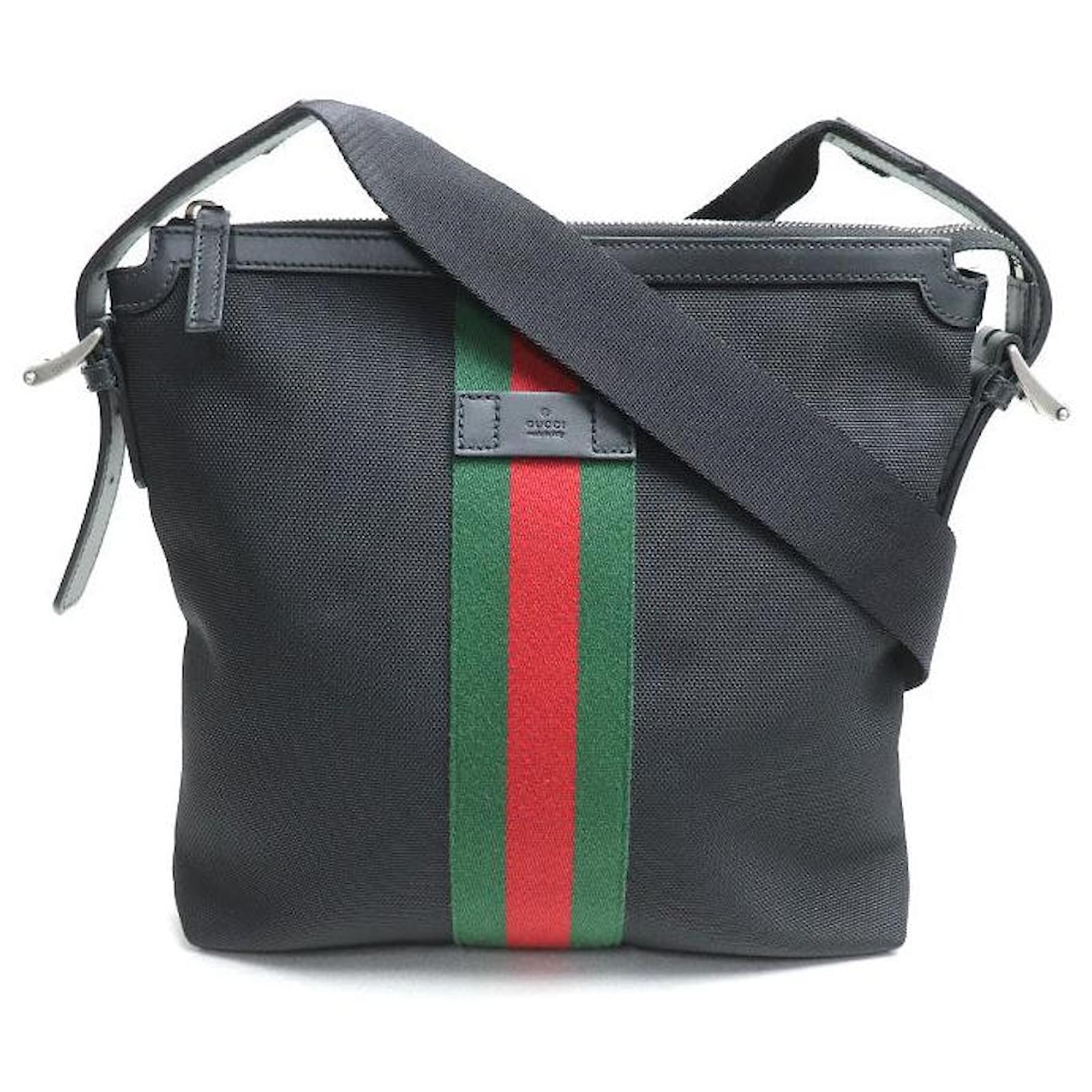 Gucci Web Sheline Canvas Leather Shoulder Bag Black Cloth  ref.2300335
