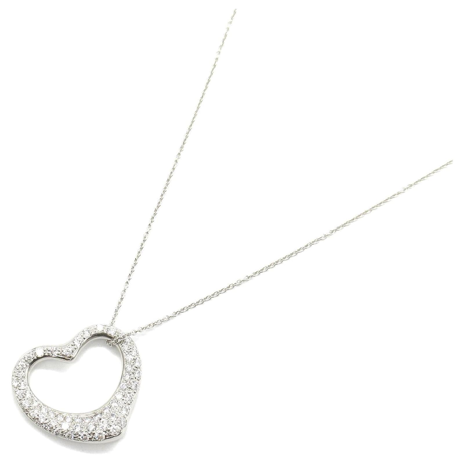 Tiffany & Co Open Heart Diamond Necklace Pt950 Platinum White Metal  ref.2308268