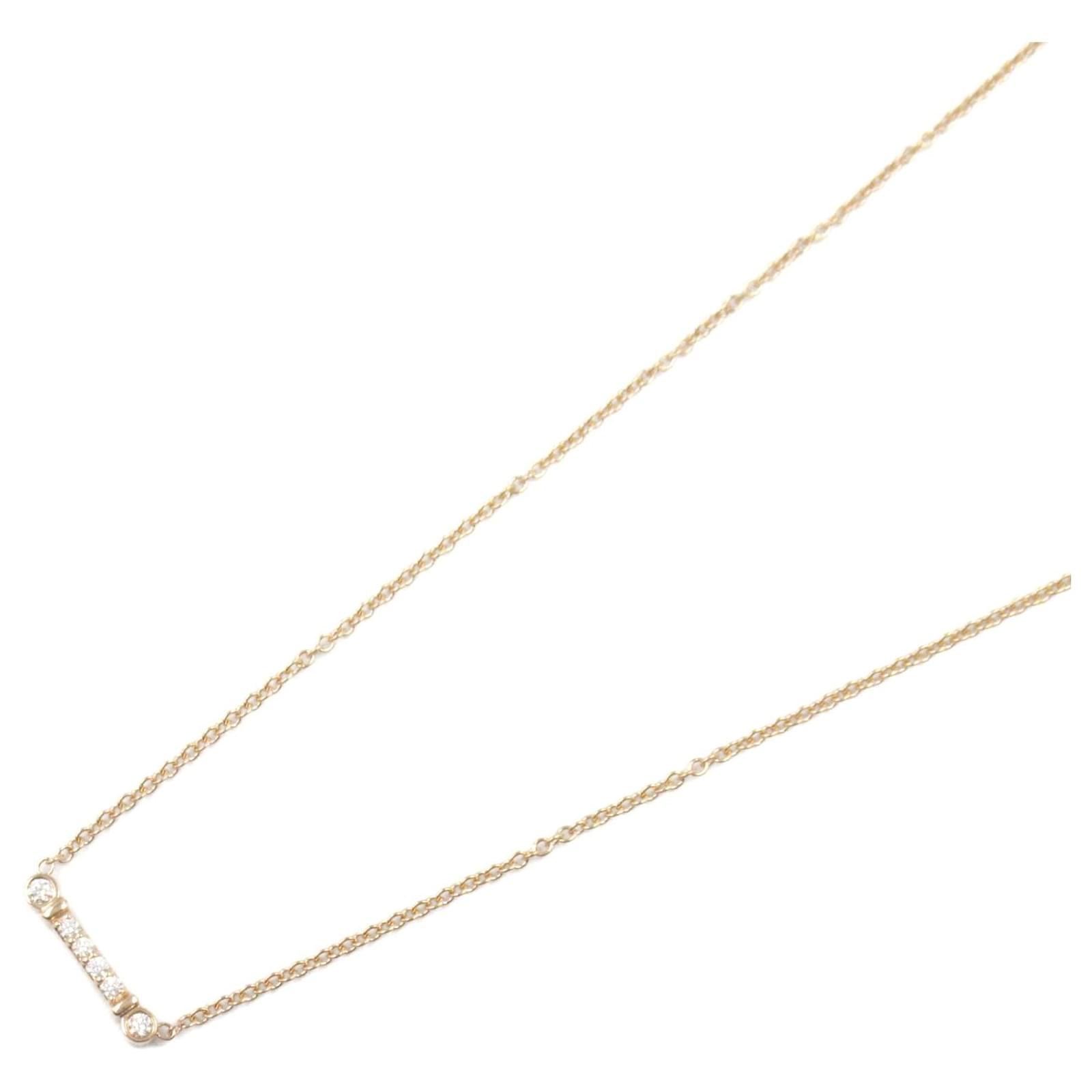 Tiffany & Co Diamond K18PG Key Bar Necklace White White gold Metal  ref.2308182
