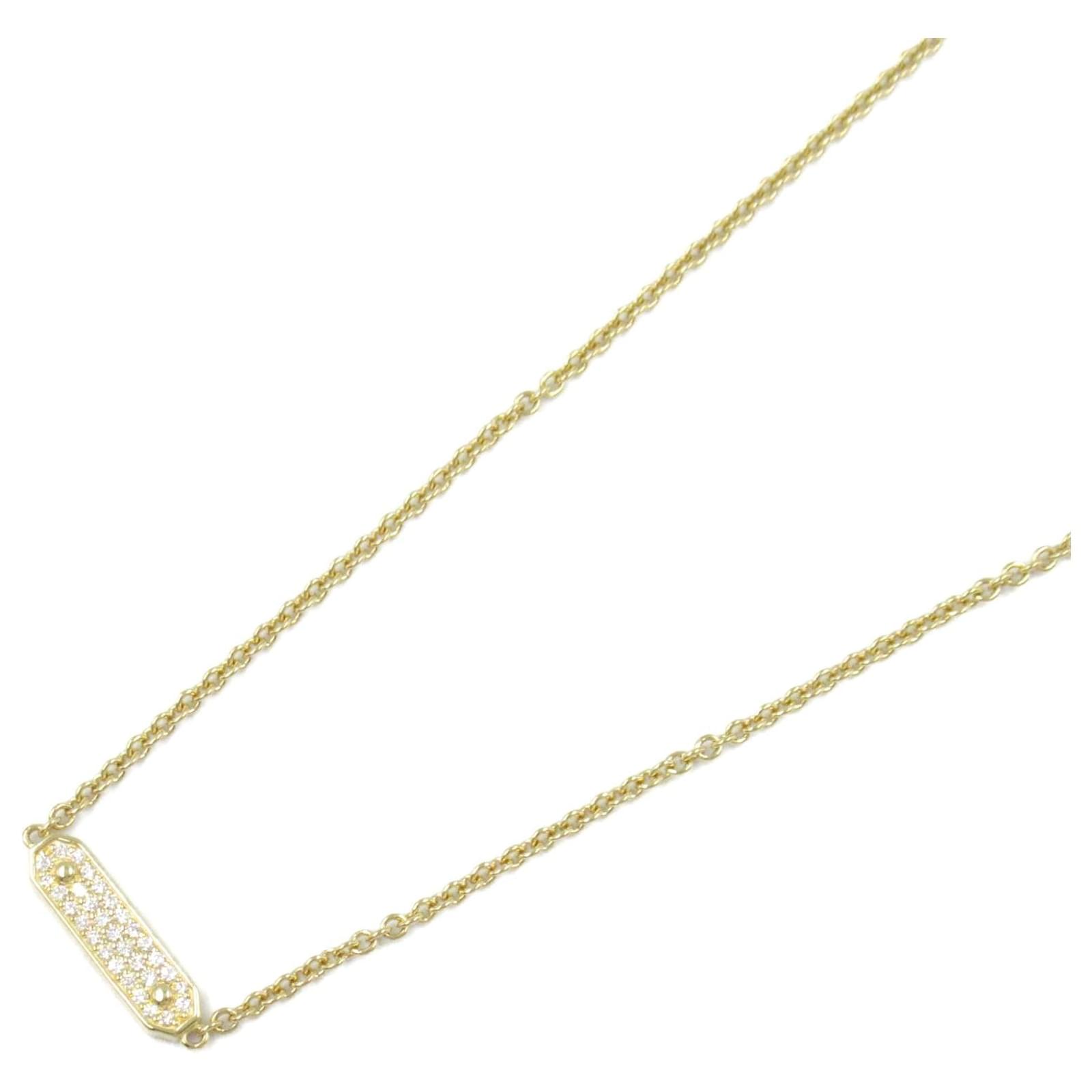 Tiffany & Co Diamond K18 YG Tag Chain Necklace Golden Metallic Metal Gold  ref.2307066
