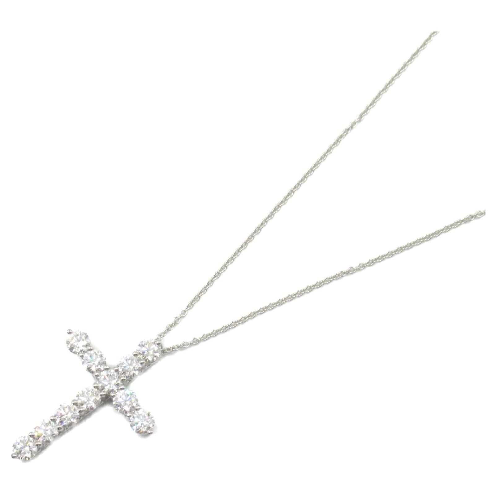 Tiffany & Co Large Cross Diamond Necklace Pt950 Platinum White Metal  ref.2297720