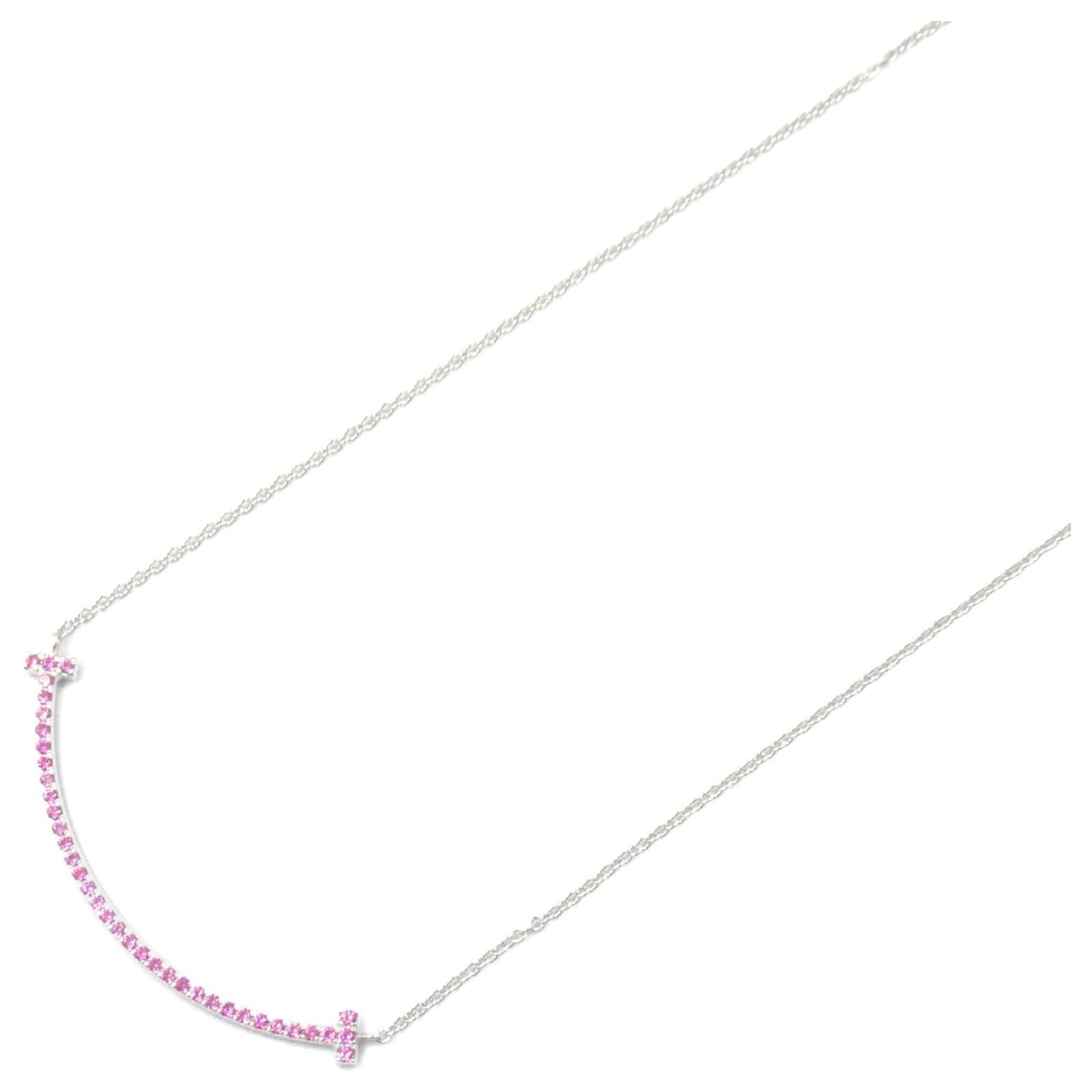 Tiffany & Co T Smile Pink Sapphire Necklace K18WG Metal  ref.2305929