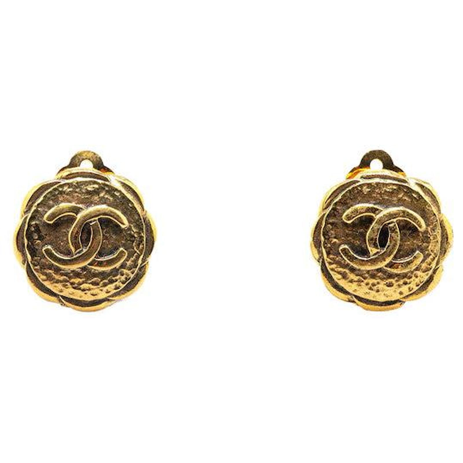 Chanel Gold Plated Coco Mark Round Earrings Golden Metal Gold-plated  ref.2321515