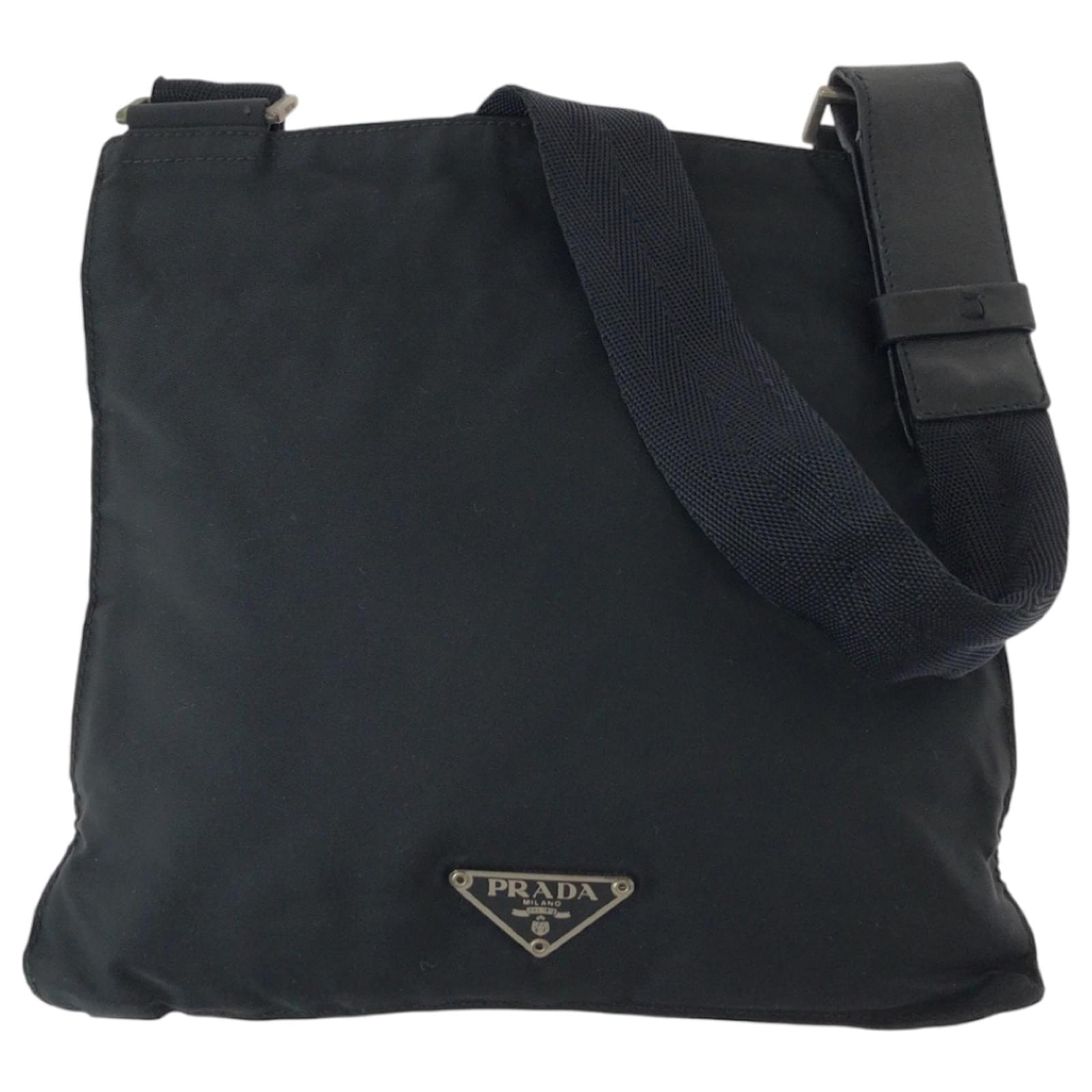 Prada Tessuto Triangle Logo Plate Shoulder Bag Black Nylon  ref.2092116