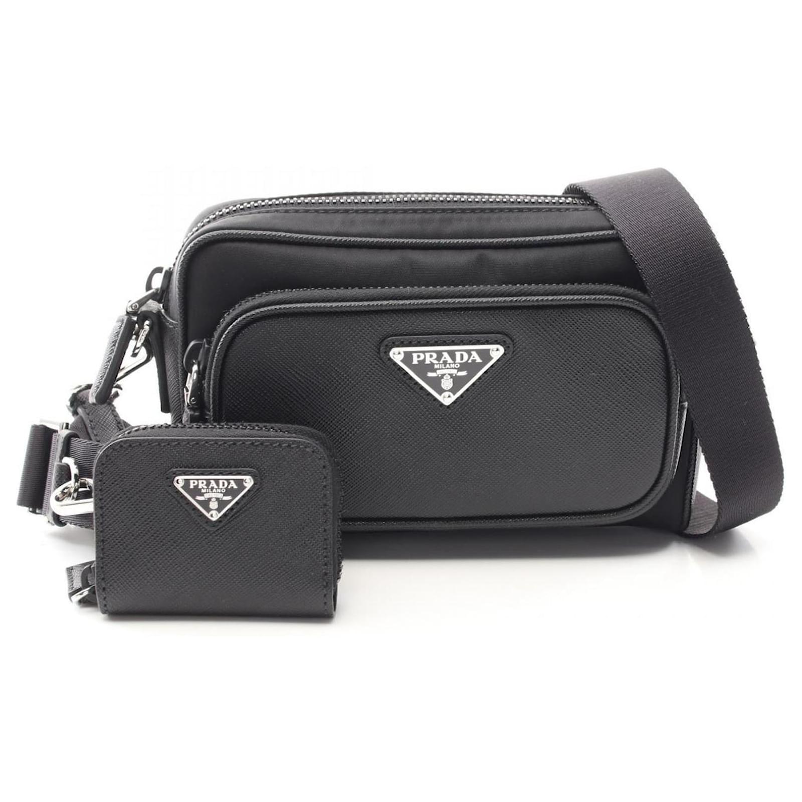 Prada Saffiano Shoulder Bag Black Leather Cloth  ref.2293575