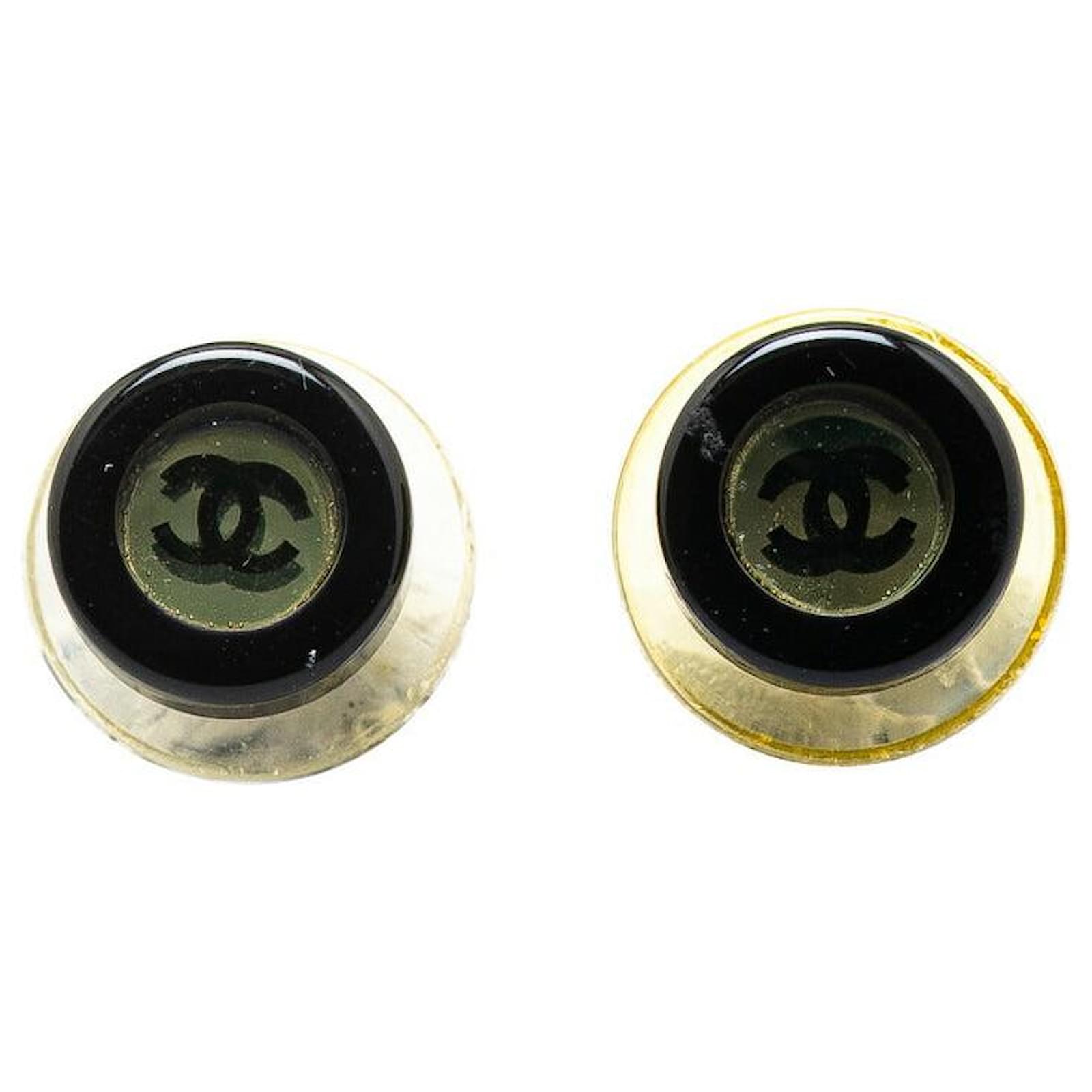 Chanel Plastic Coco Mark Earrings Silver Black 01P Silvery  ref.2321374