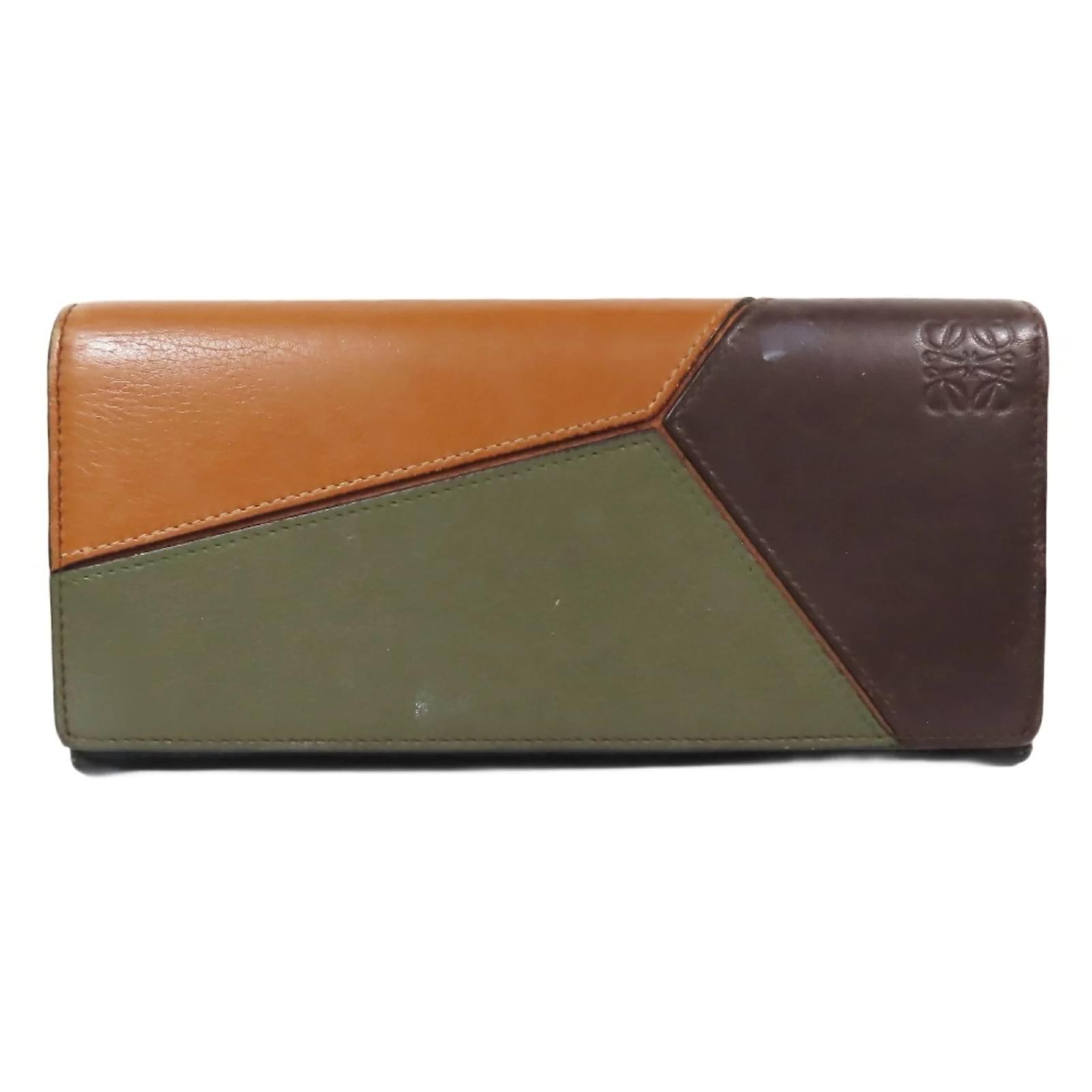 Loewe Puzzle Horizontal Long Wallet Green Olive green Light brown Dark brown Leather  ref.2217043