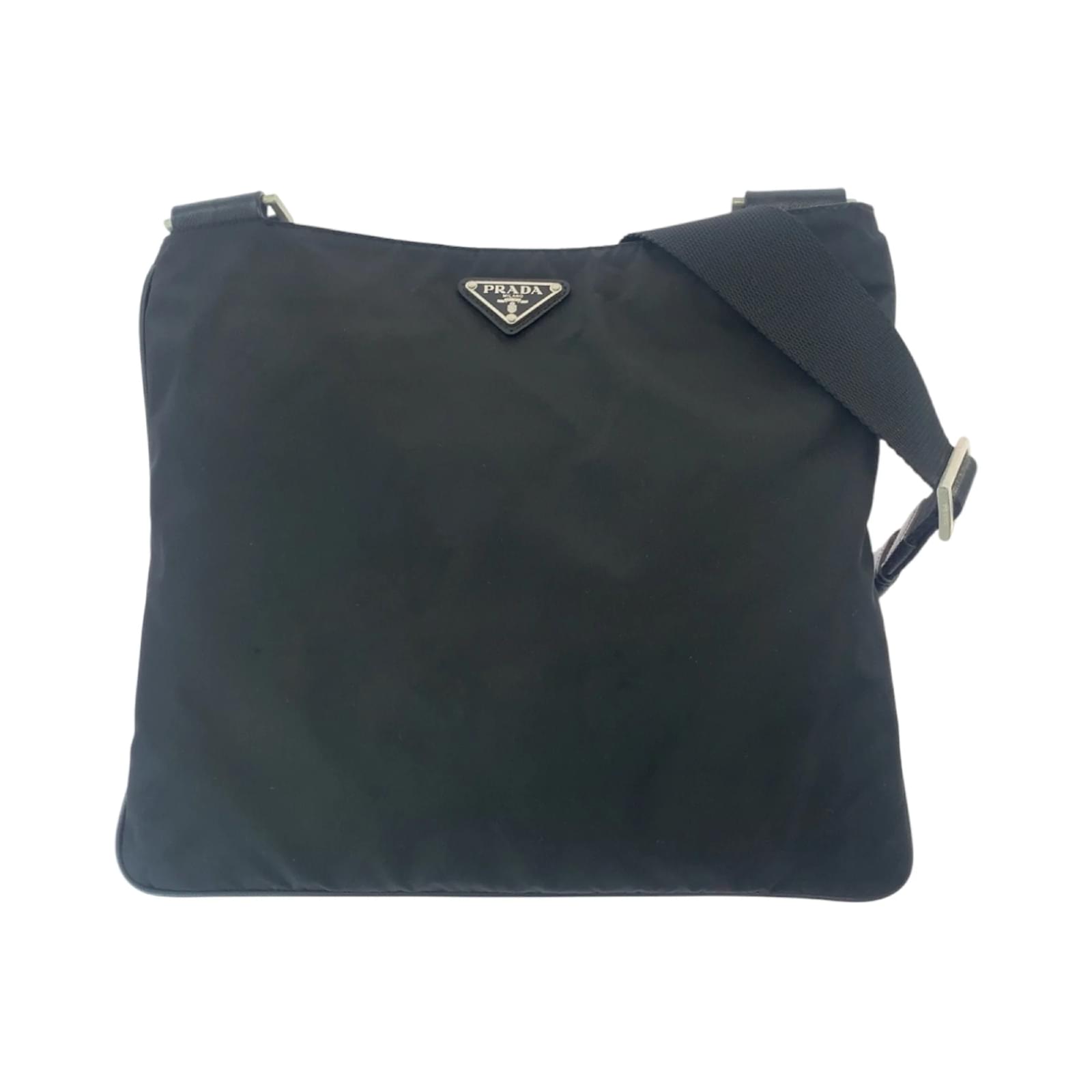 Prada Tessuto Triangle Logo Plate Shoulder Bag Black Nylon  ref.2154892