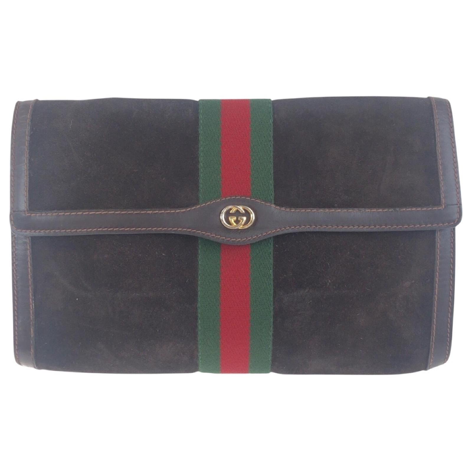 Gucci Vintage Sherry Line Clutch Bag Brown Suede Leather  ref.2293451
