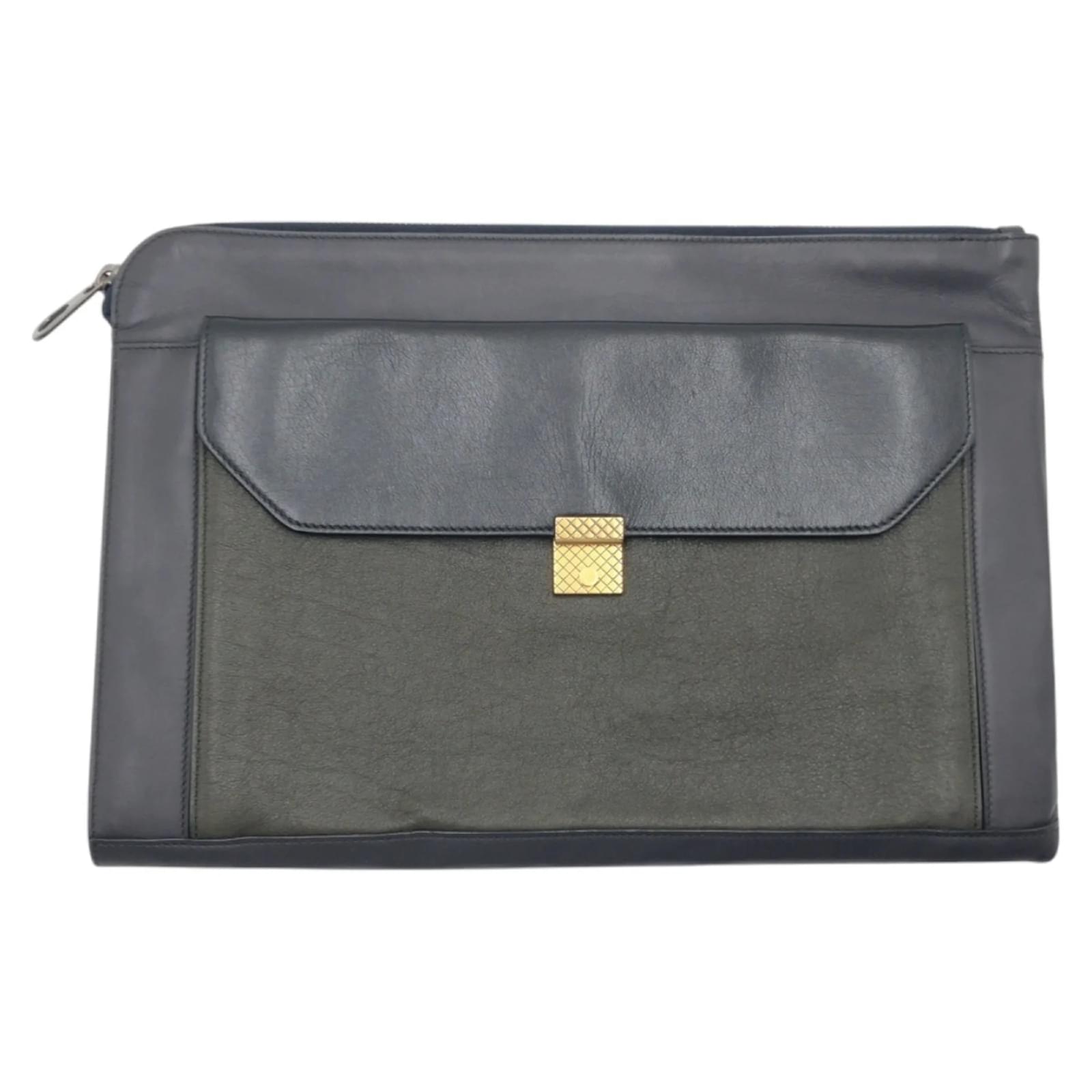 Bottega Veneta Leather Clutch Bag Black Khaki Navy blue  ref.2196219