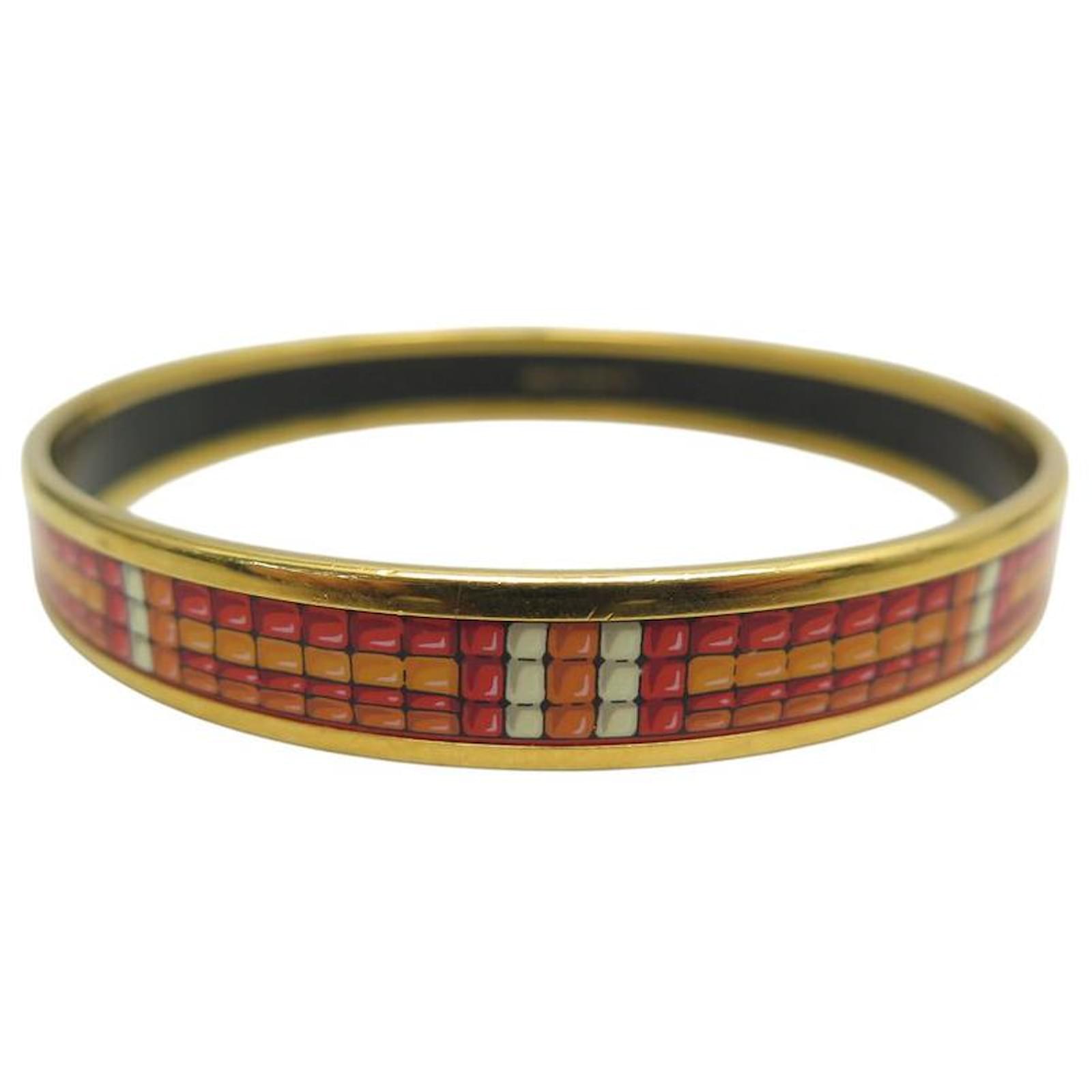 Hermès HERMES MOSAICS IN FINE MULTICOLORED ENAMEL STRAP BANGLE Golden  ref.2185722