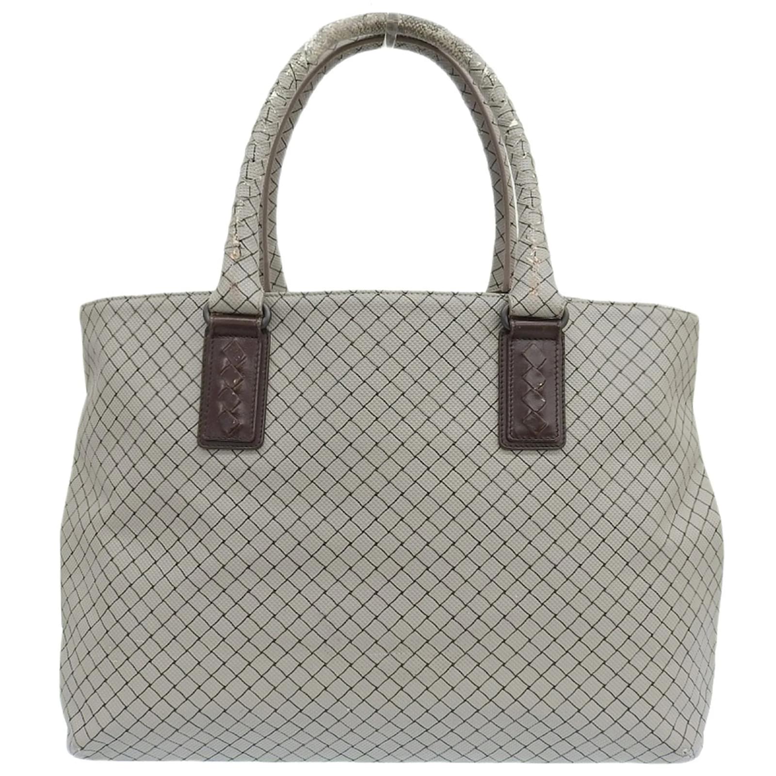 Bottega Veneta Marco Polo Intreccio Jet Canvas Tote Bag Grey Cloth Plastic  ref.2214437