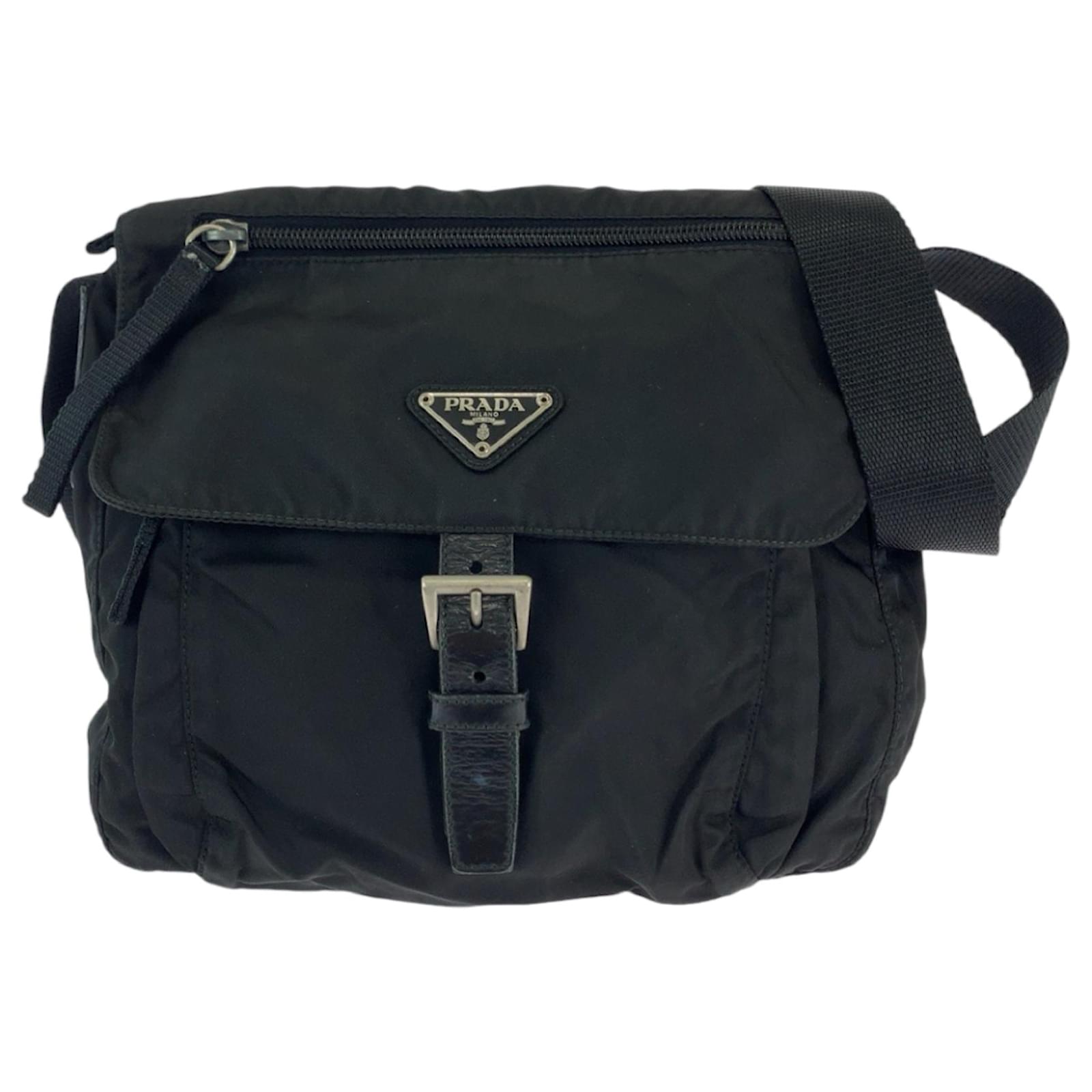 Prada Tessuto Triangle Logo Plate Messenger Bag Black Nylon  ref.2216312