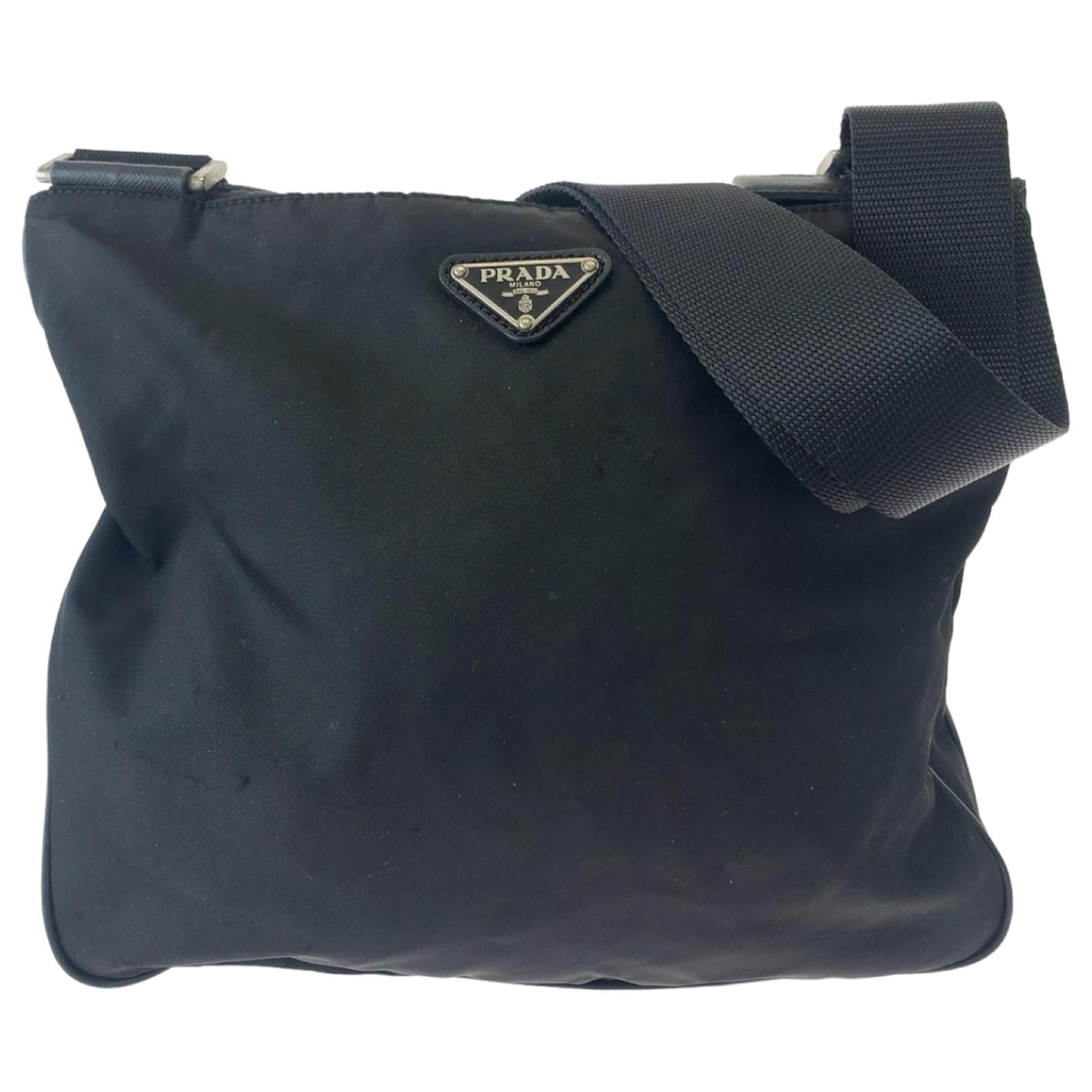 Prada Tessuto Triangle Logo Plate Shoulder Bag Black Nylon  ref.2216411