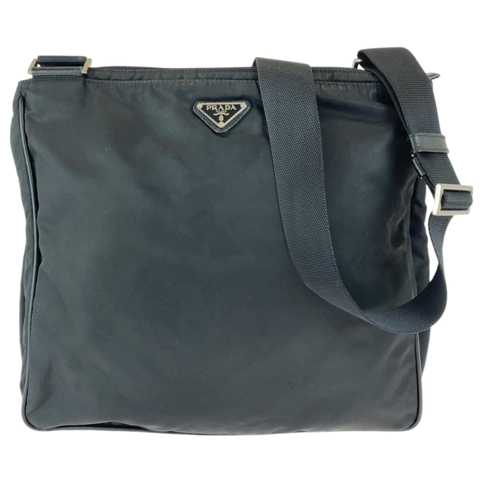 Prada Tessuto Triangle Logo Plate Messenger Bag Black Nylon  ref.2216394