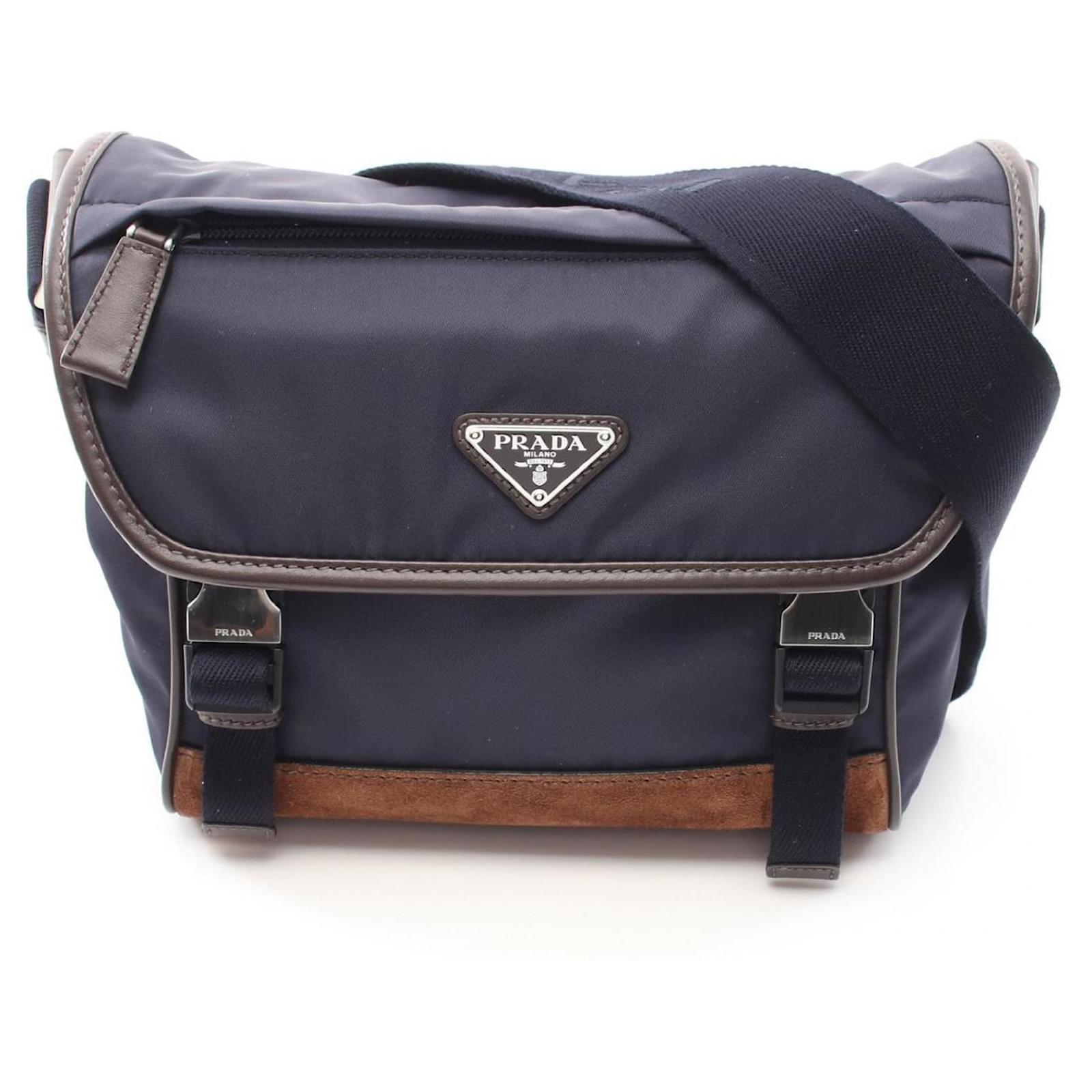 Prada Tessuto + Camoscio Shoulder Bag Brown Navy blue Suede Leather Nylon  ref.2293078