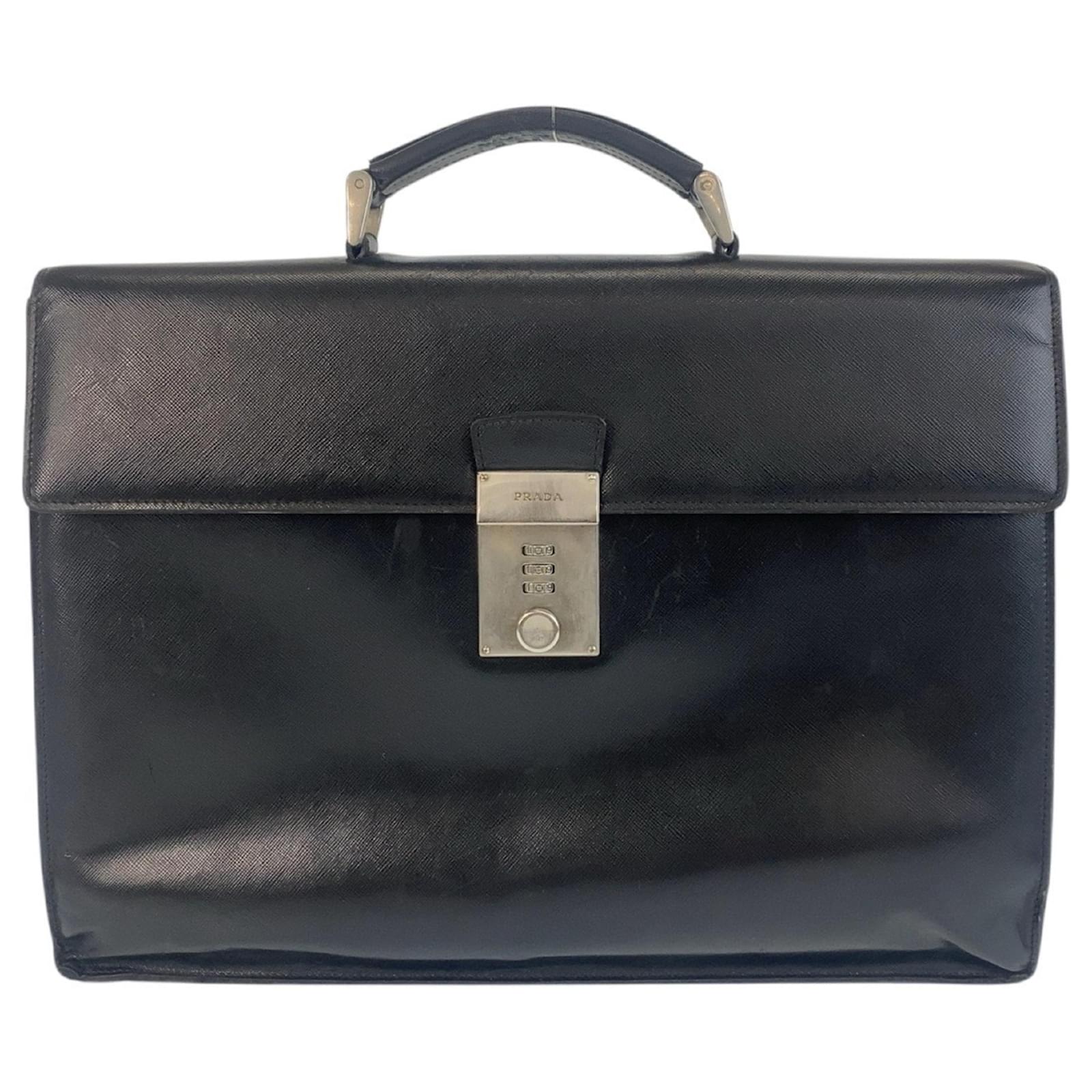 Prada Saffiano Black Leather Briefcase  ref.2047122