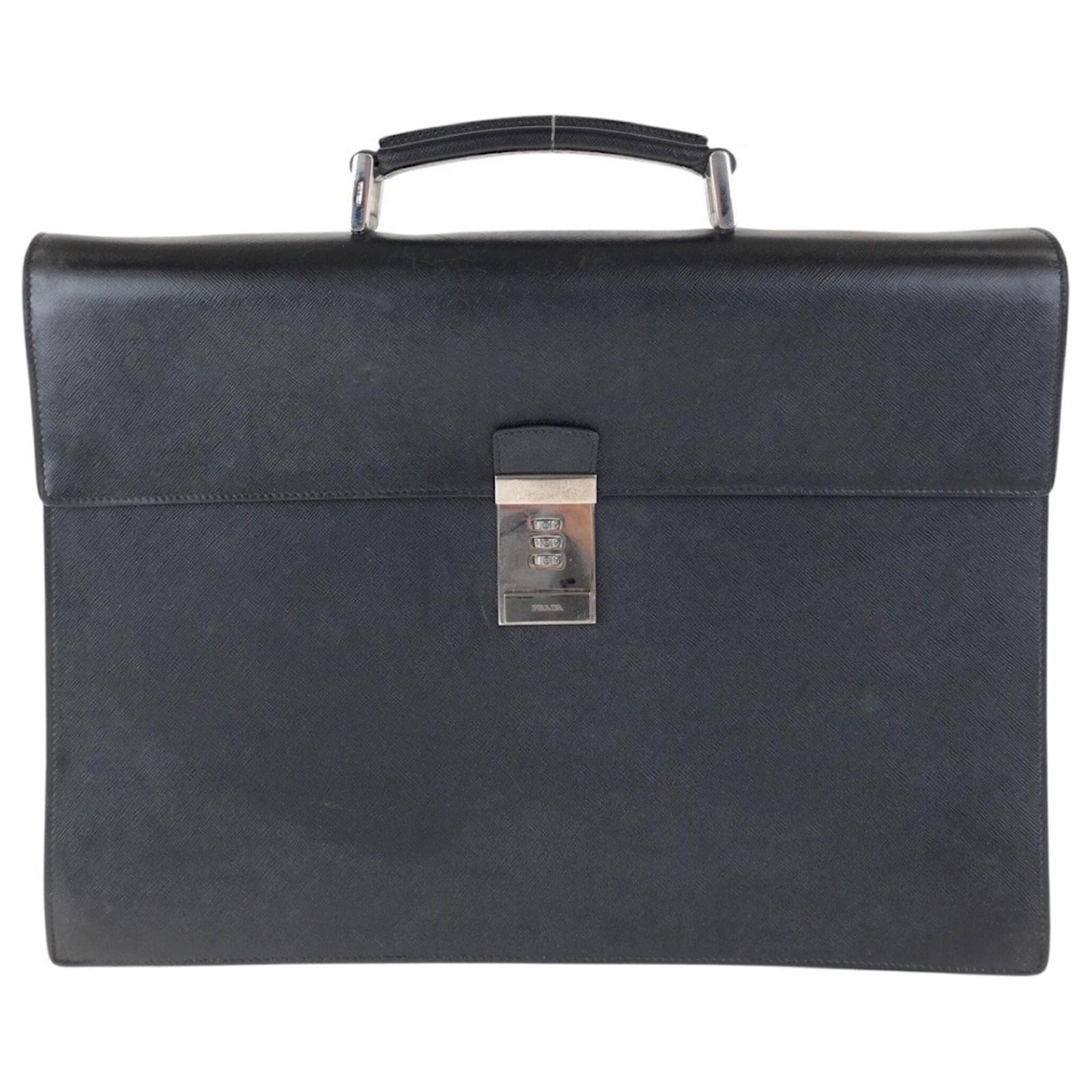 Prada Saffiano Black Leather Briefcase  ref.2047213