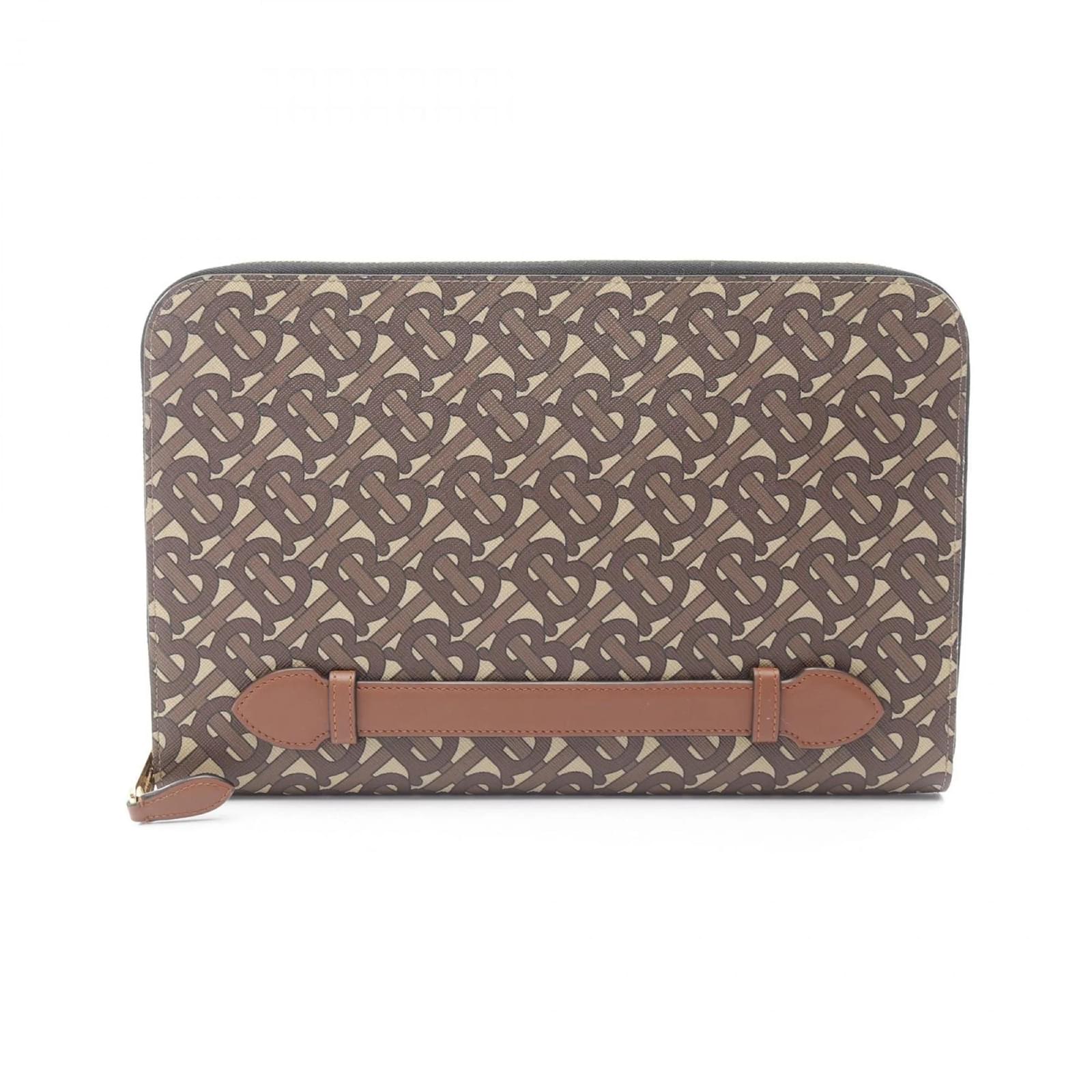 Burberry TB Monogram Second Bag Clutch Brown Beige Leather Cloth Plastic  ref.2292785