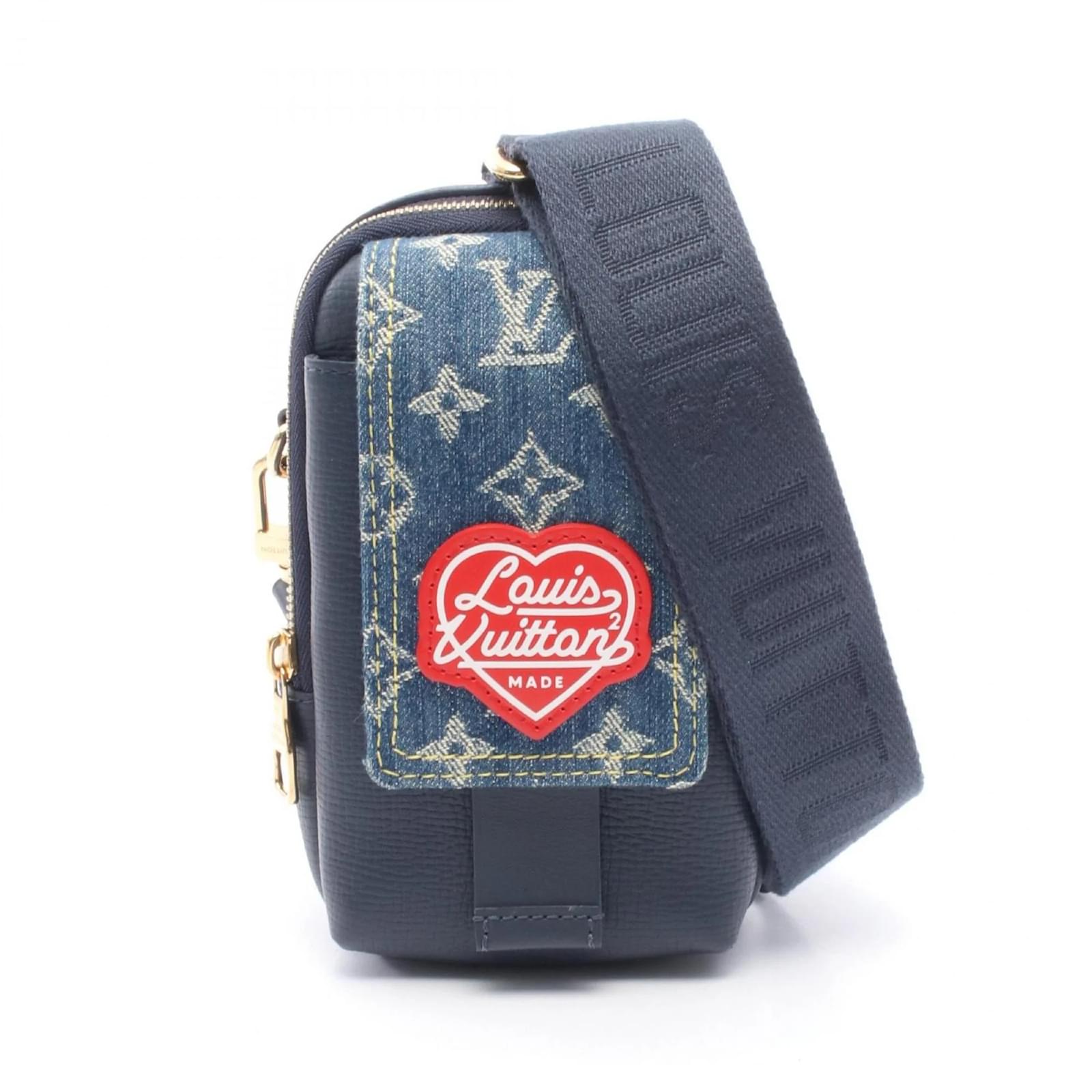 Louis Vuitton Double Phone Pouch Shoulder Bag Navy blue Leather Denim  ref.2278104