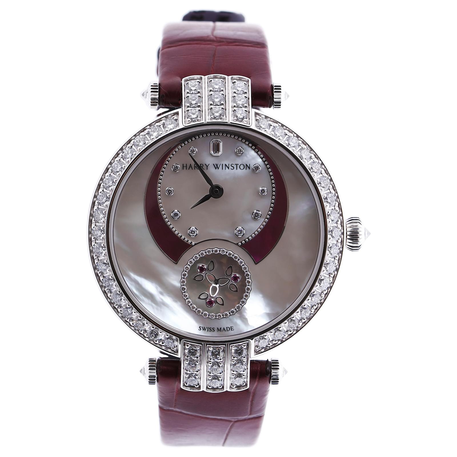 Harry Winston Premier Diamond Second PRNASS36WW001 Crocodile leather x WG AT MOP Dial 36mm Watch Dark red White gold  ref.2319611
