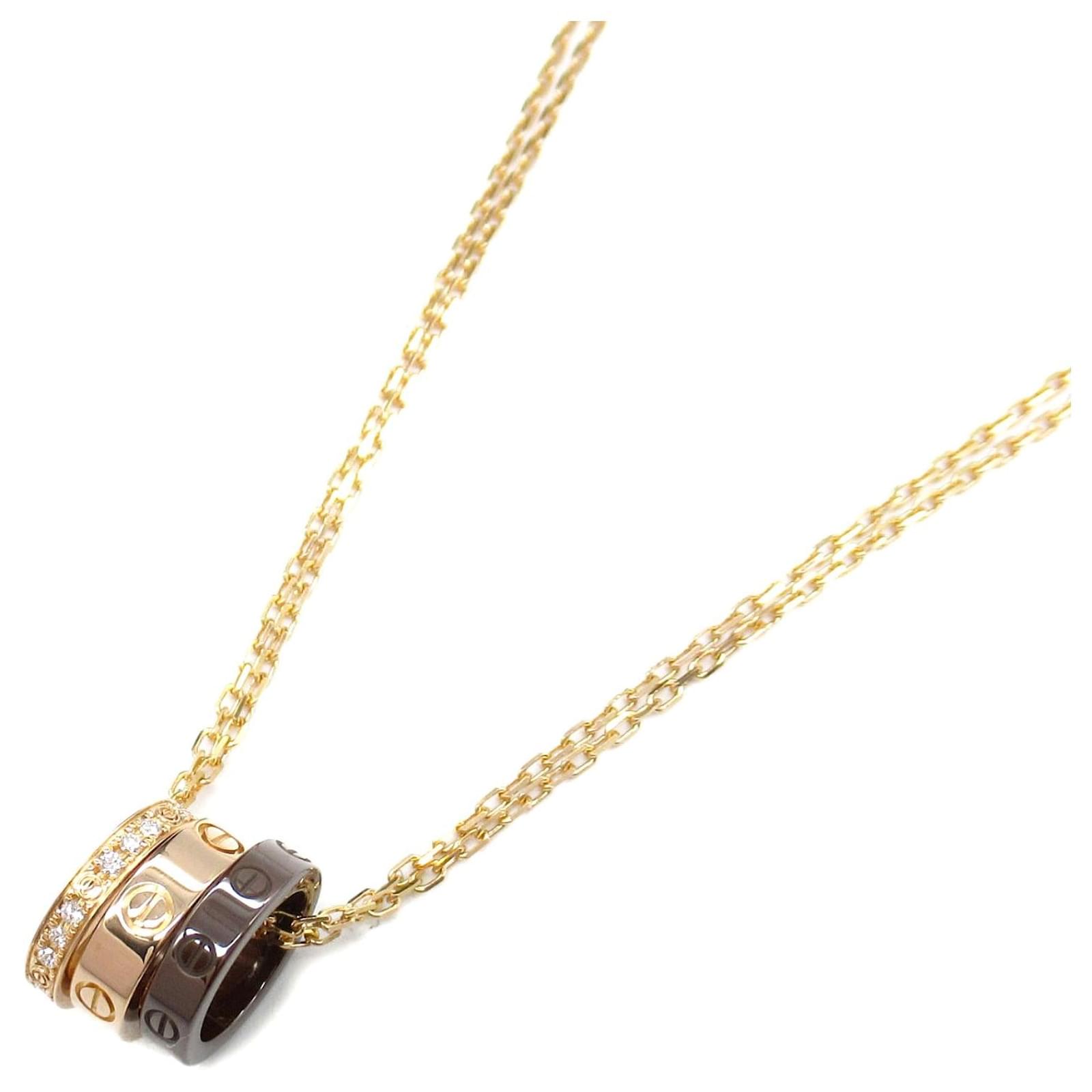 Cartier Love Three Hoop Necklace K18PG Pink Gold Ceramic Diamond White Metal  ref.2308276