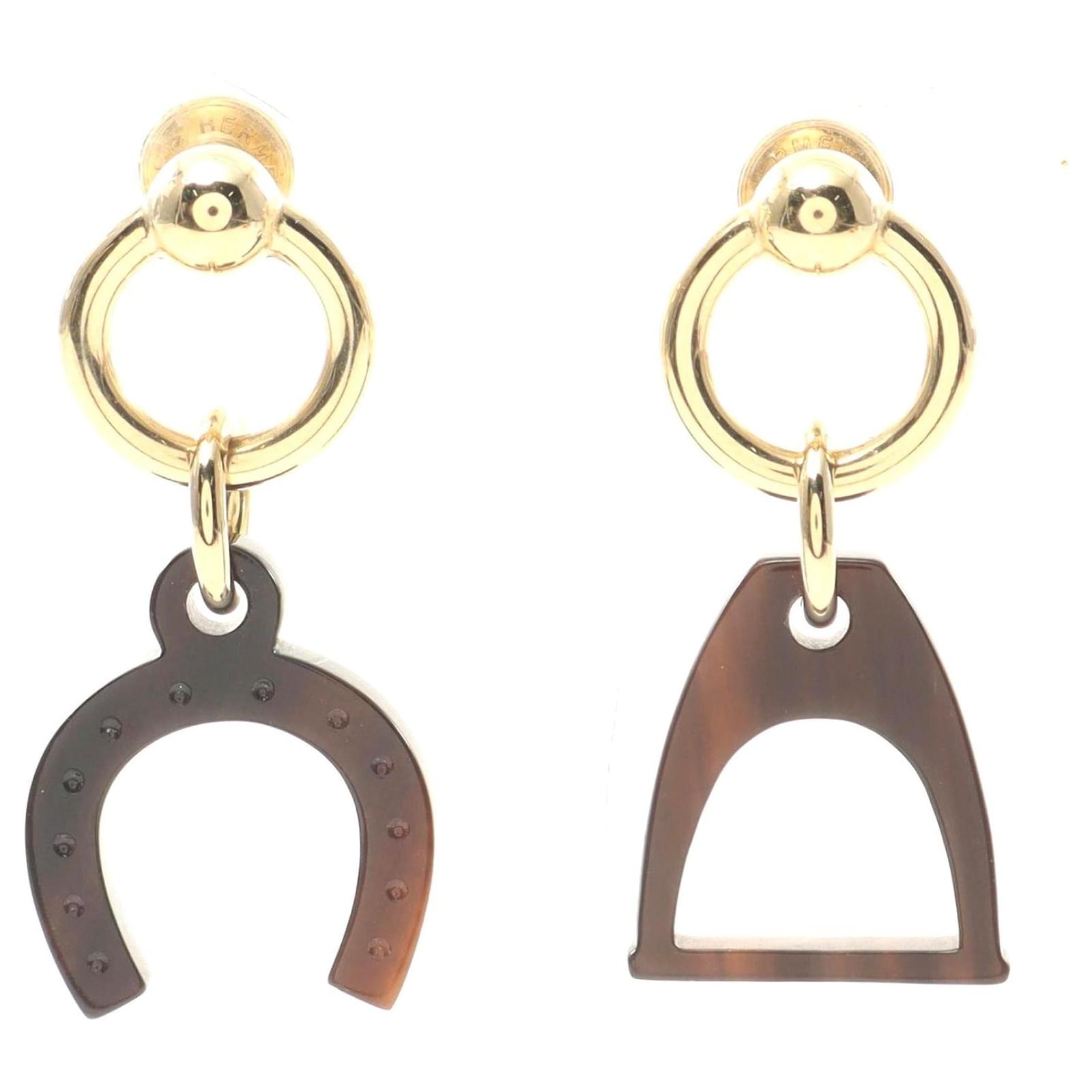 Hermès Hermes Amulette Escale Earrings Gold Plated Brown Metal  ref.2301696