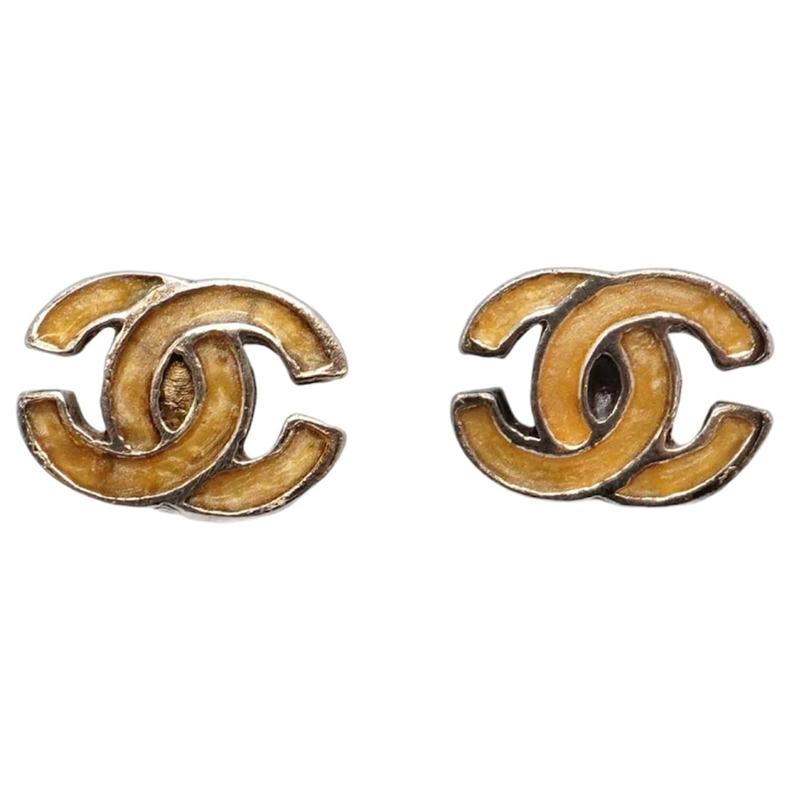 Chanel Beige and Silver Stud Earrings Silvery Metal  ref.2312807